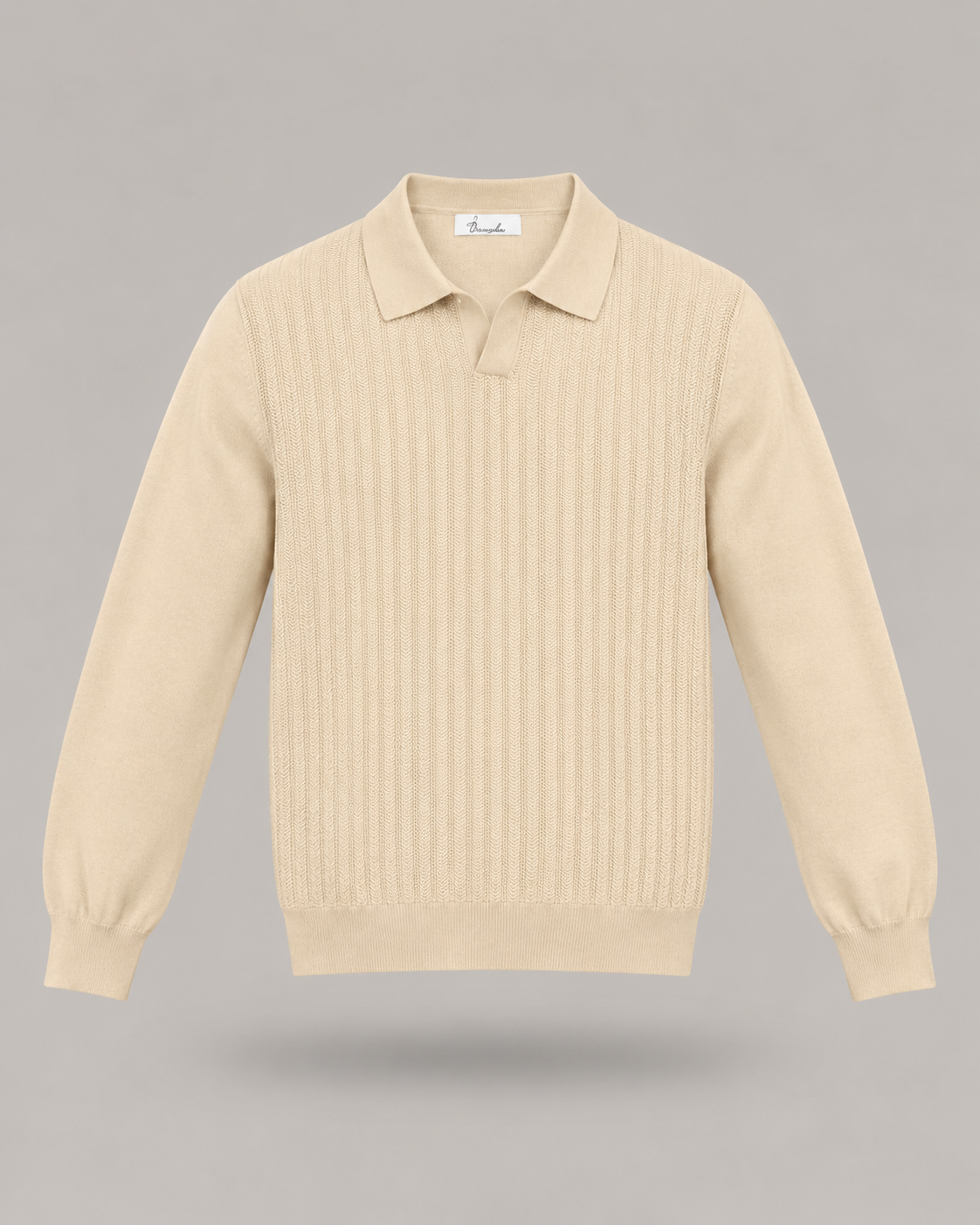 BRUNO LEONI - polo in viscosa beige con lavorazione a trecce