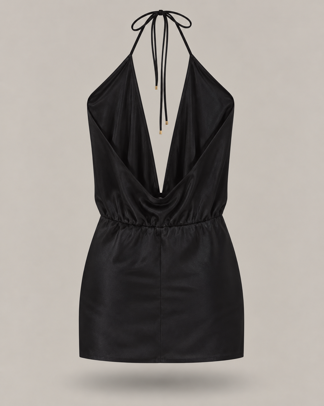 BLUMARINE - abito corto nero in raso con scollatura profonda