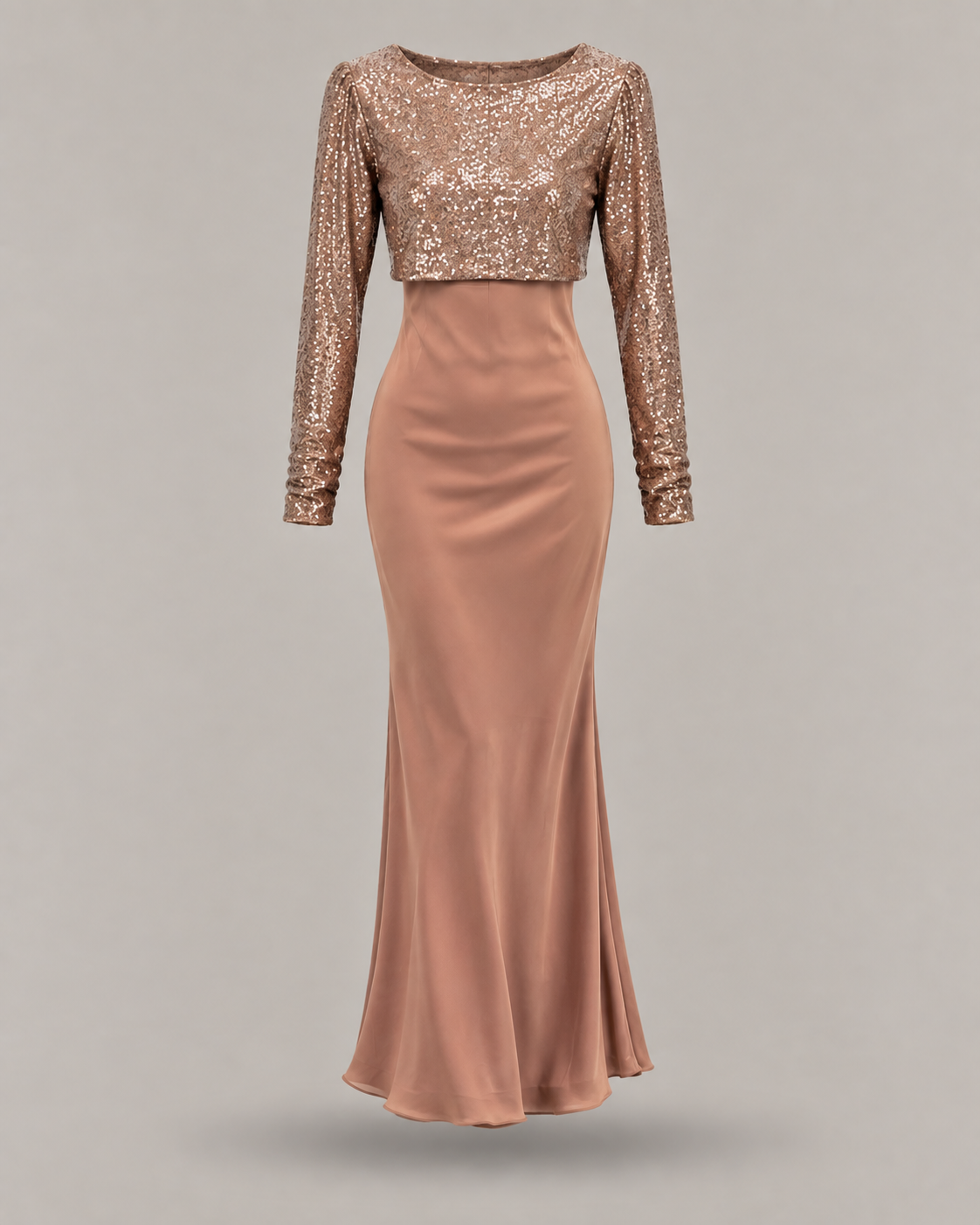 BLUMARINE - Abito lungo satin effetto seta con bolero cropped in paillettes