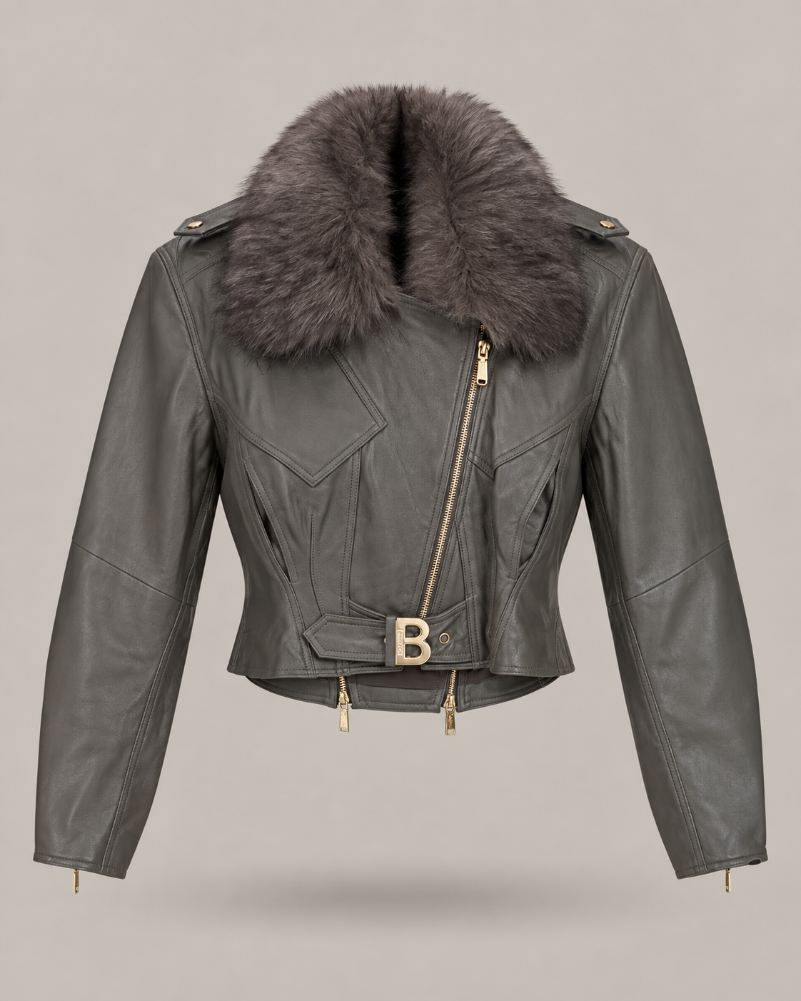 BLUGIRL - giacca biker in pelle grigia