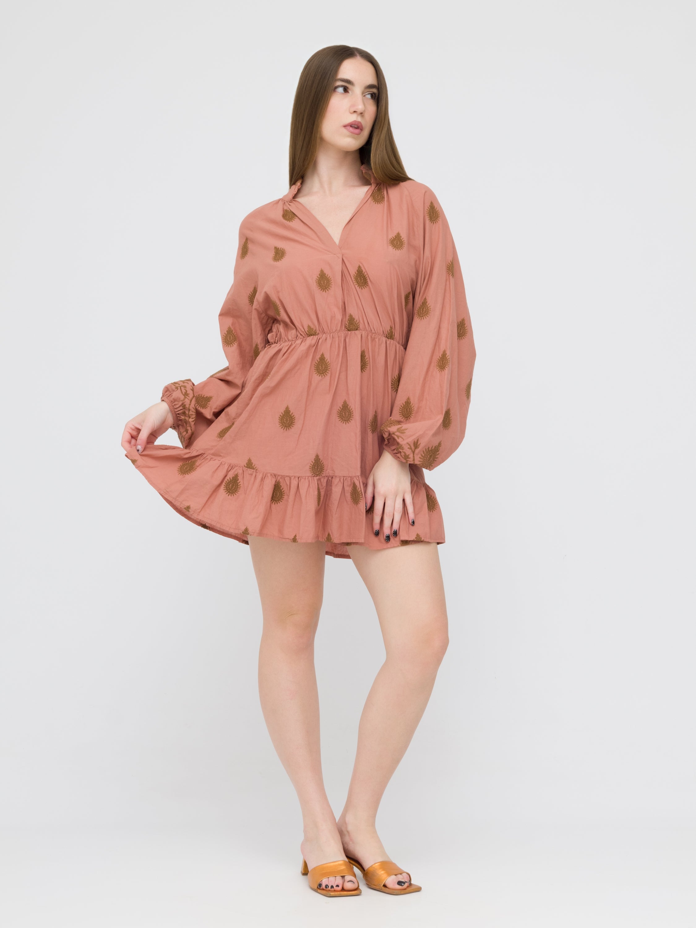 DIXIE - mini dress terracotta con motivi marroni