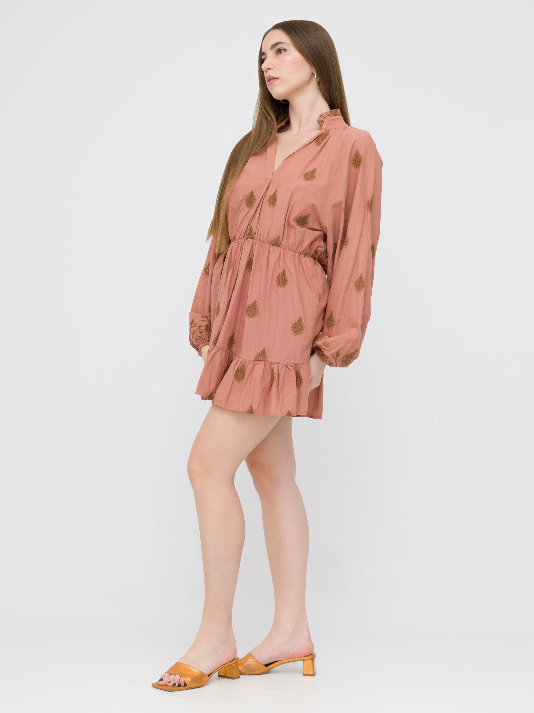 DIXIE - mini dress terracotta con motivi marroni