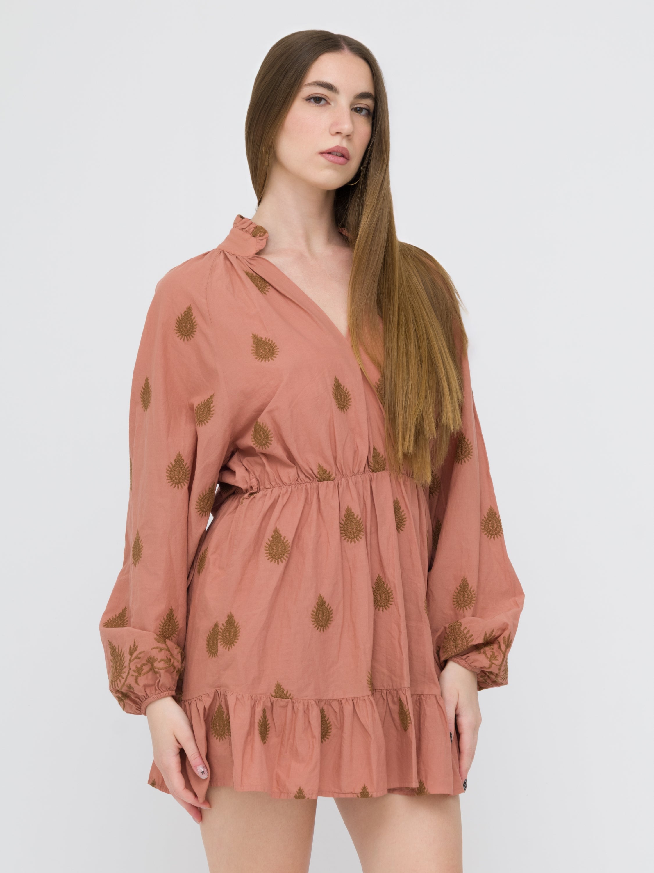 DIXIE - mini dress terracotta con motivi marroni