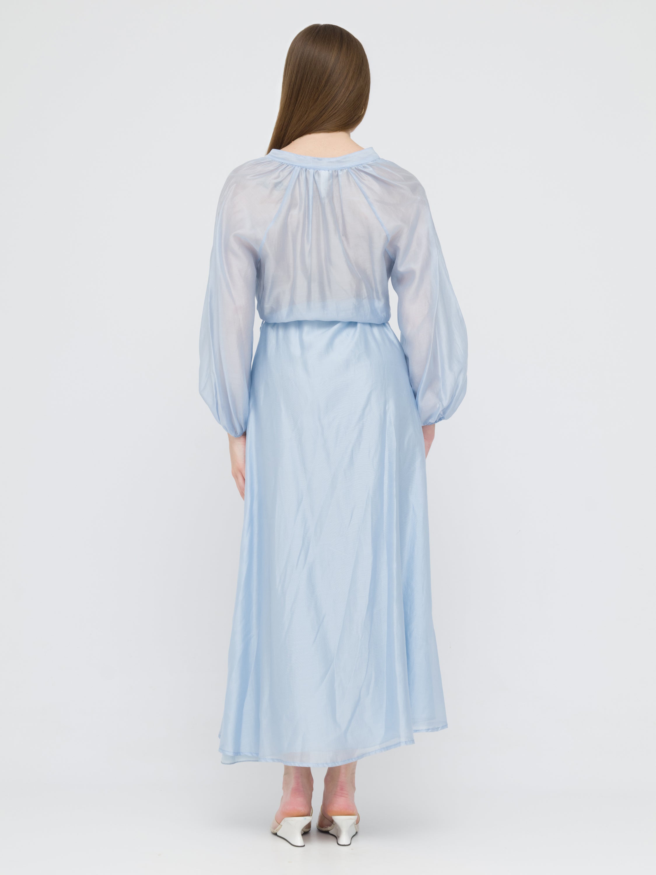 TENSIONE IN - maxi dress azzurro con trasparenze e laccio in vita