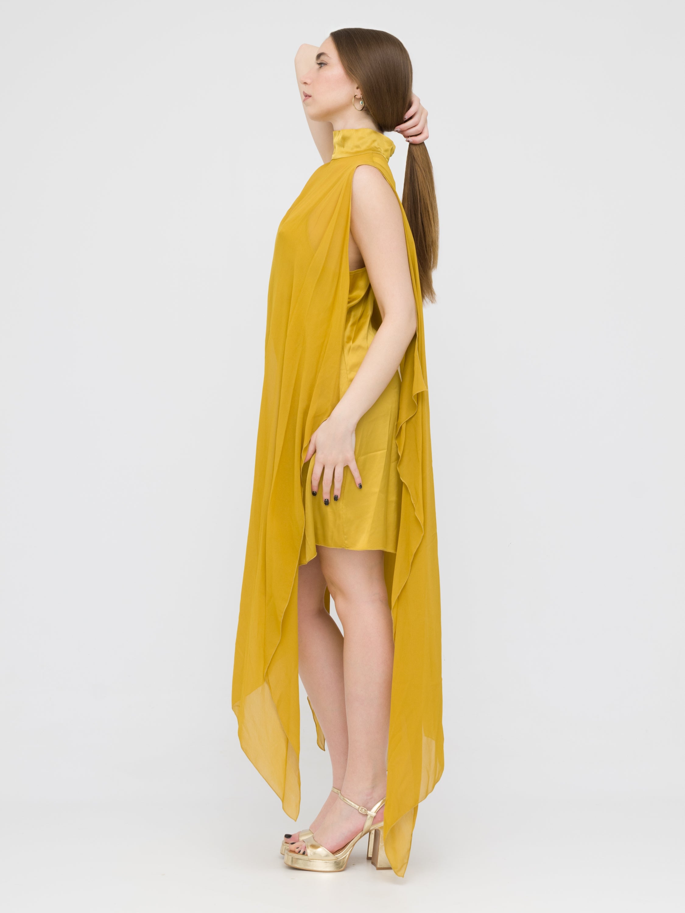 DIXIE- abito blusa con cinta senape