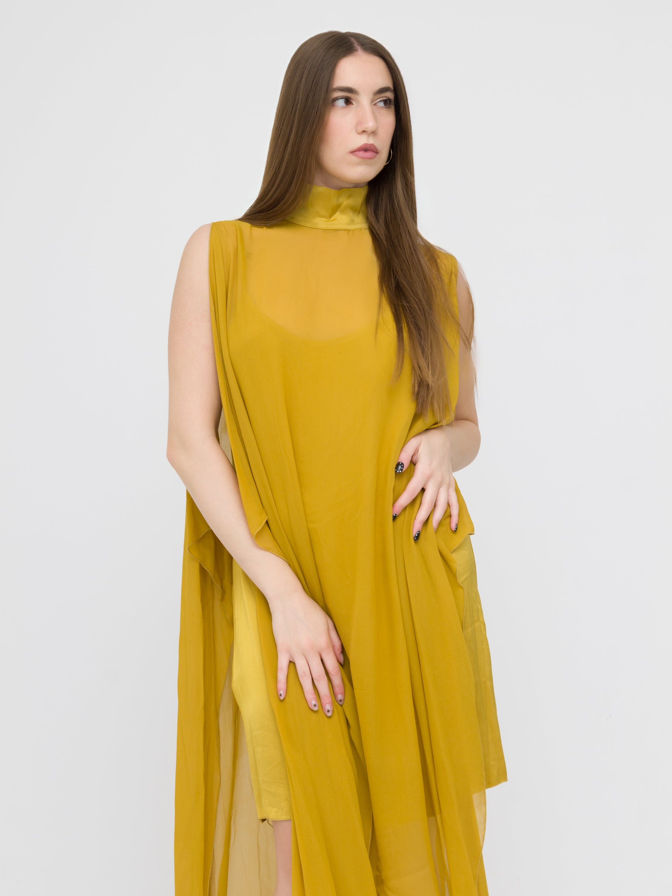 DIXIE- abito blusa con cinta senape