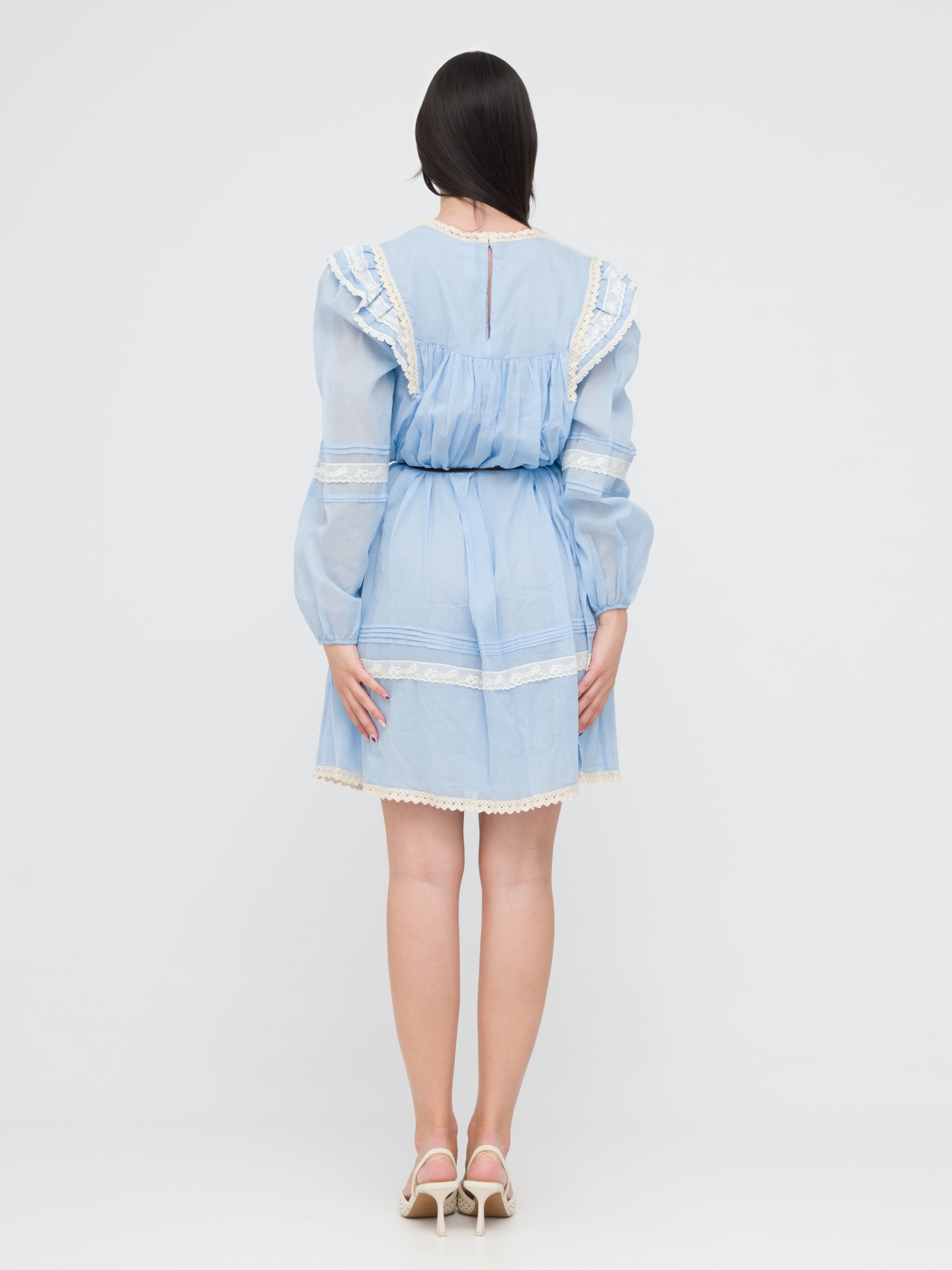 TENSIONE IN - mini dress chemisier azzurro stile prateria dettagli in pizzo