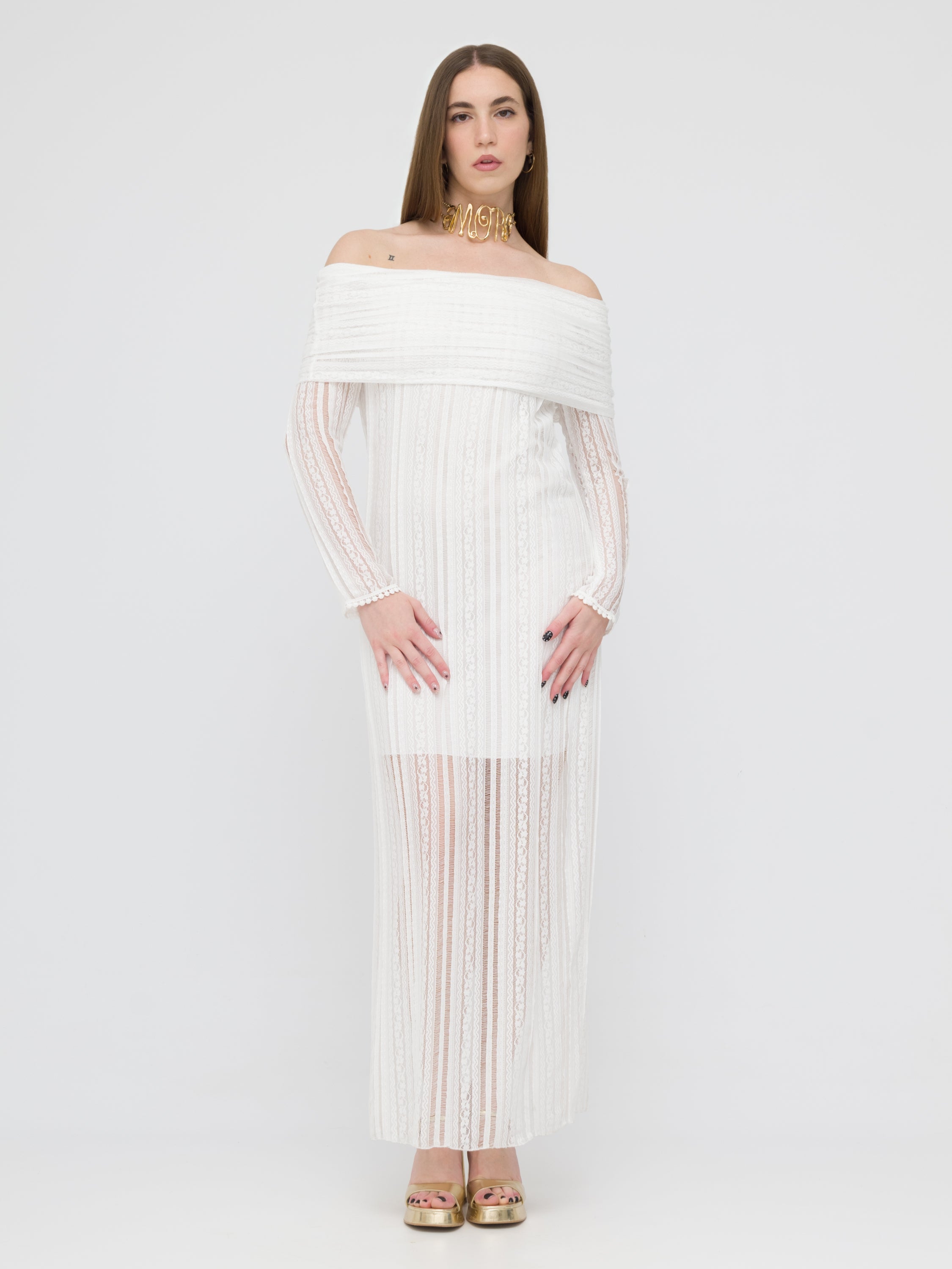 TENSIONE IN- maxi dress White in pizzo