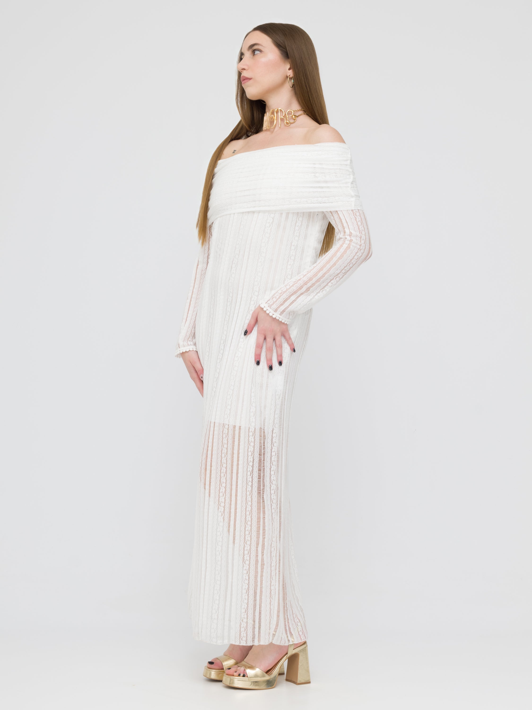TENSIONE IN- maxi dress White in pizzo