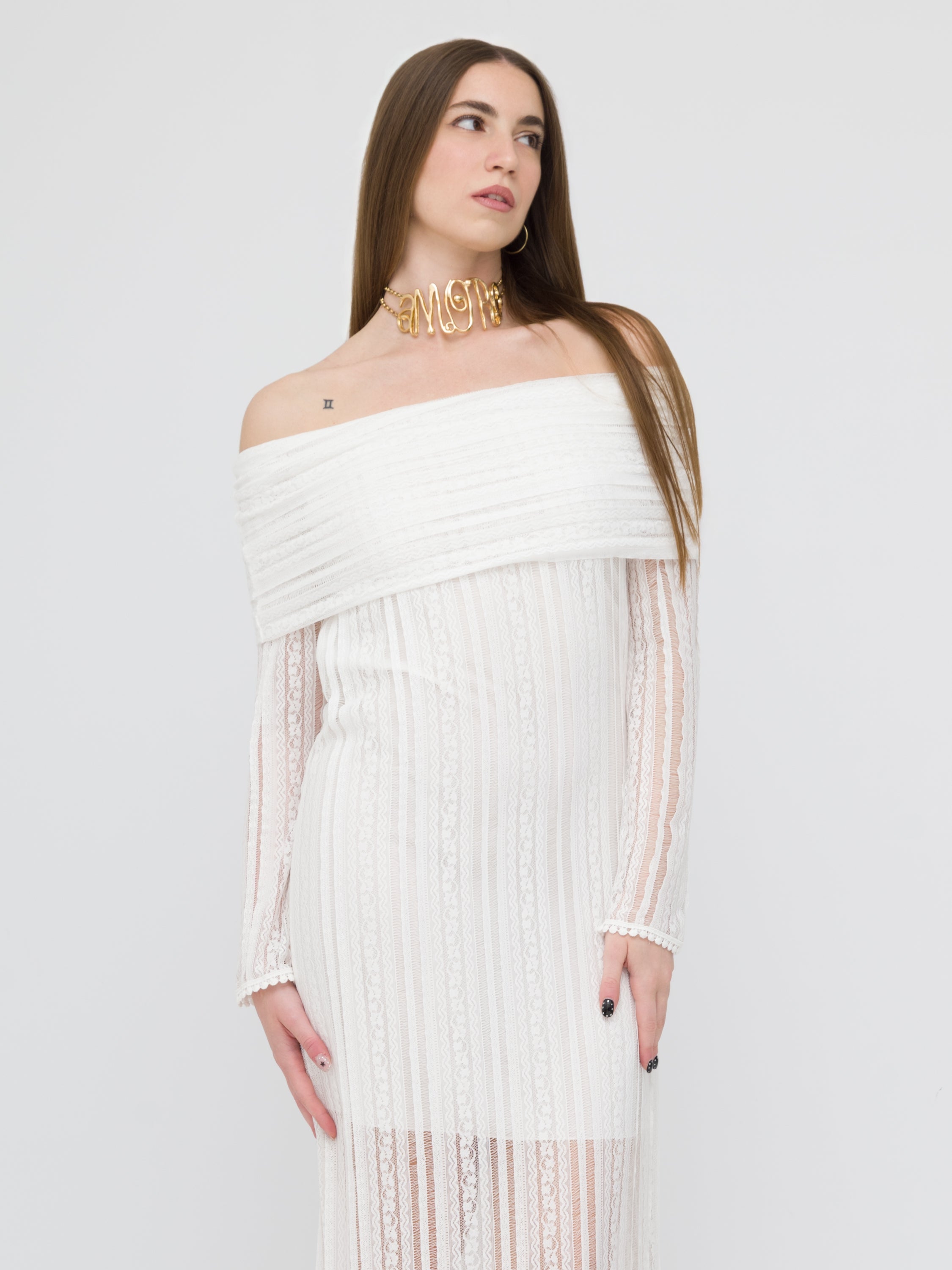 TENSIONE IN- maxi dress White in pizzo