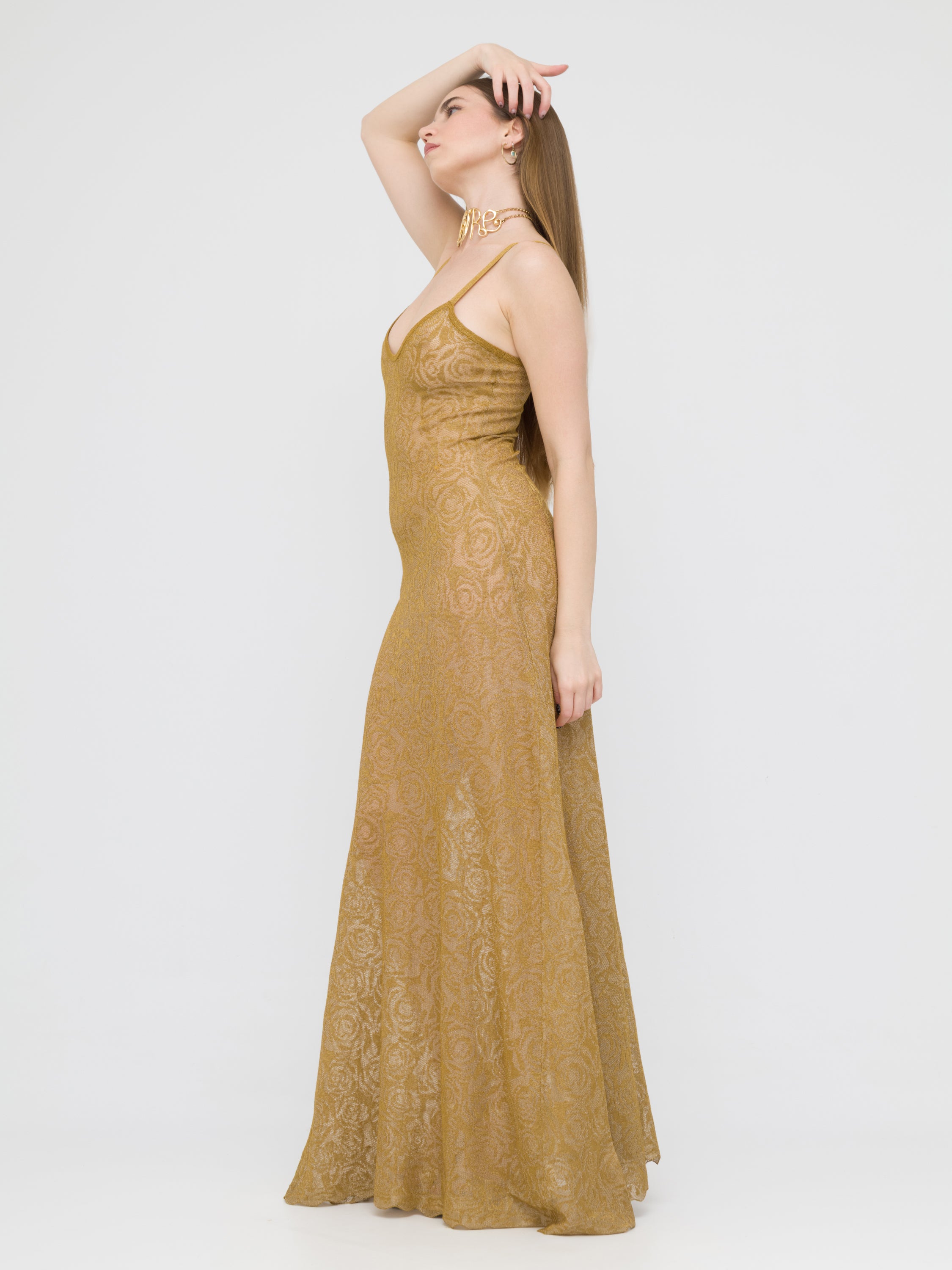BLUEGIRL - maxi dress con trasparenze gold