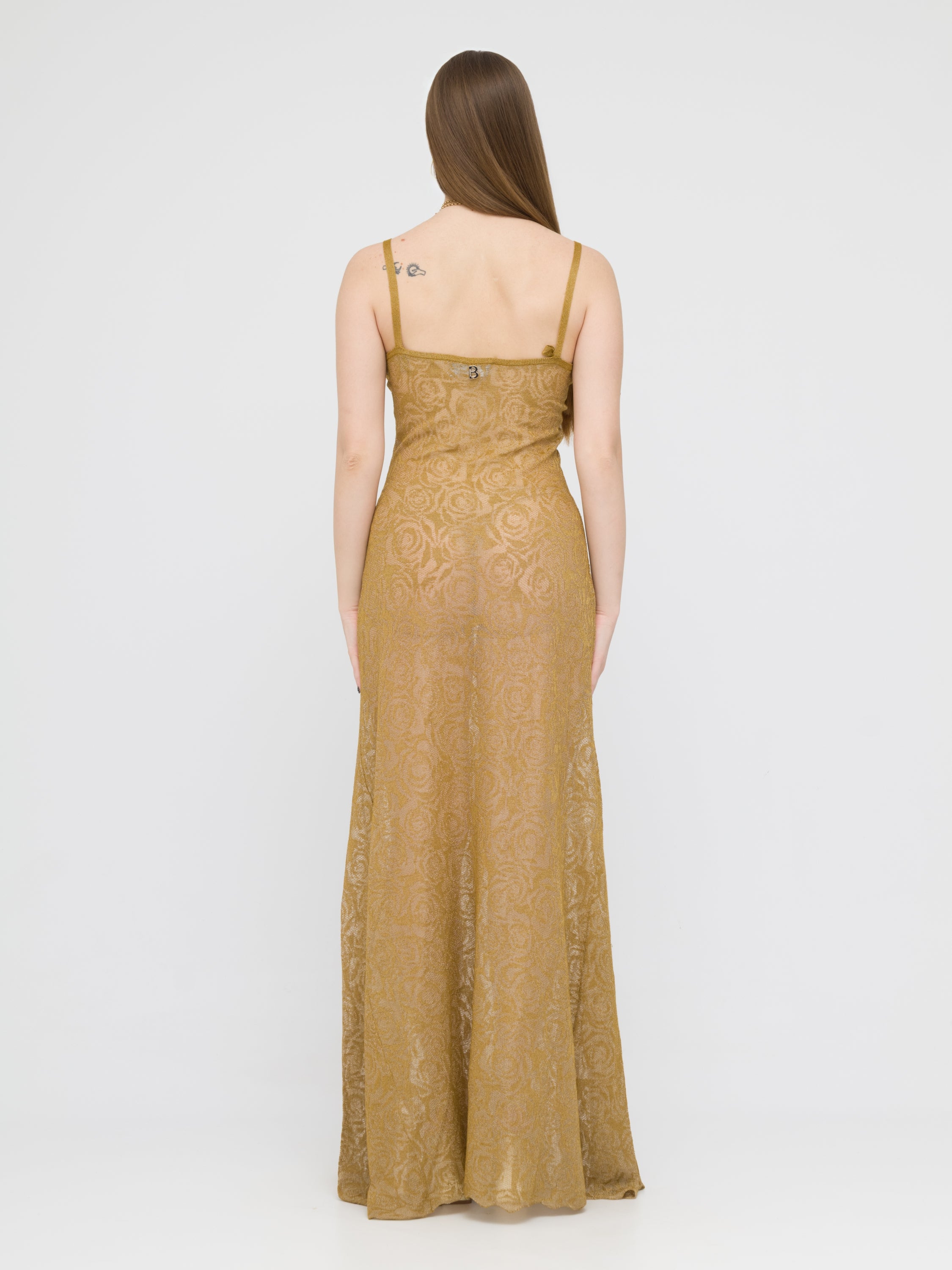 BLUEGIRL - maxi dress con trasparenze gold