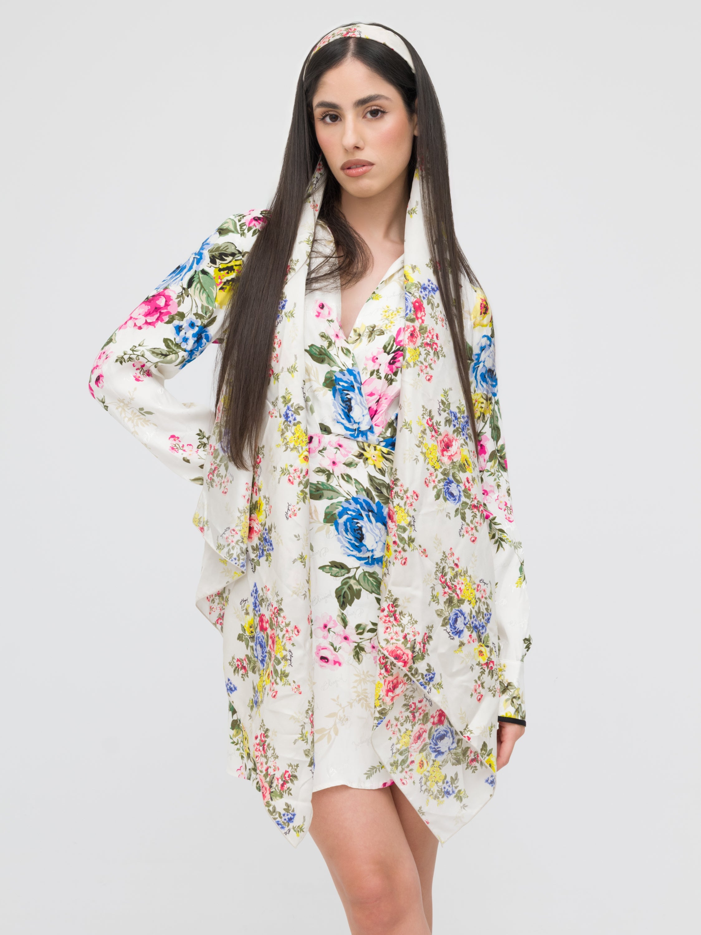 BLUGIRL - mini dress fantasia floreale con accessorio capelli