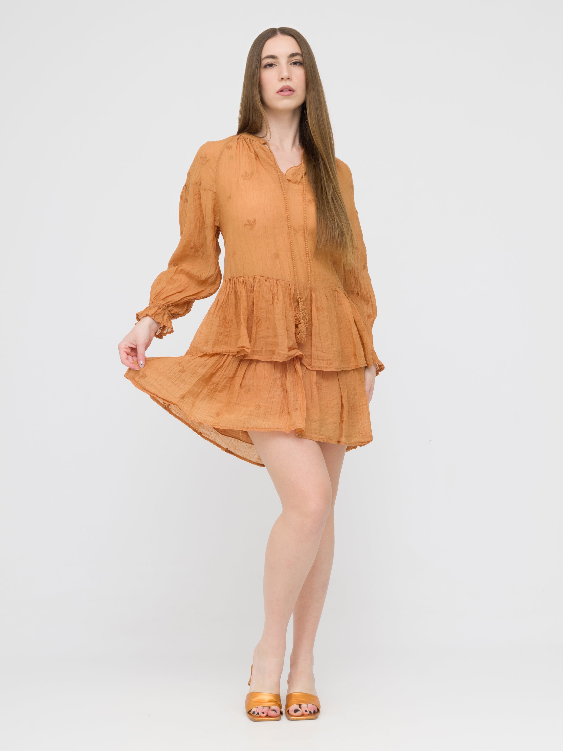 DIXIE - mini dress arancione con design a balze