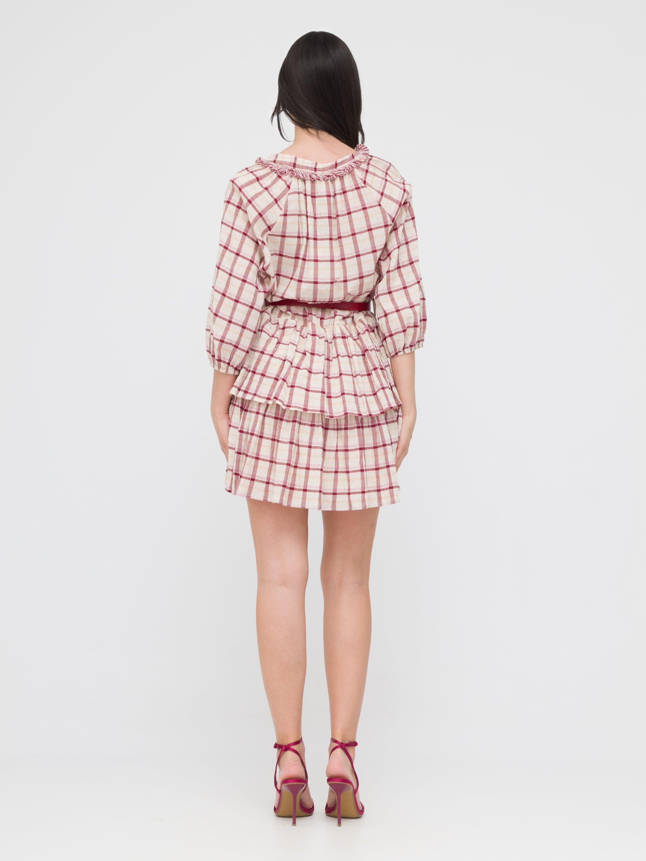 TENSIONE IN - mini dress motivo a quadri con cintura in vita