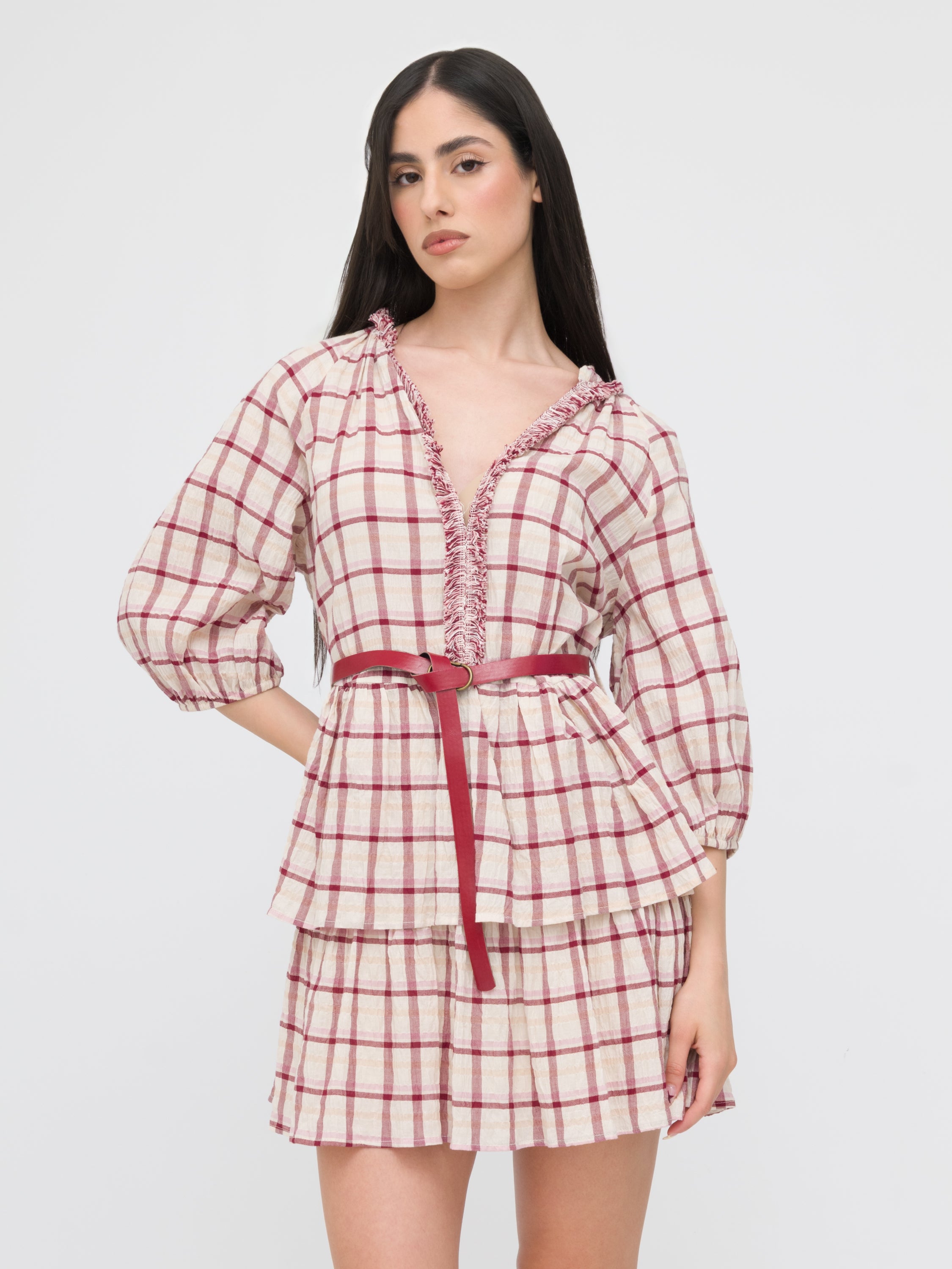 TENSIONE IN - mini dress motivo a quadri con cintura in vita