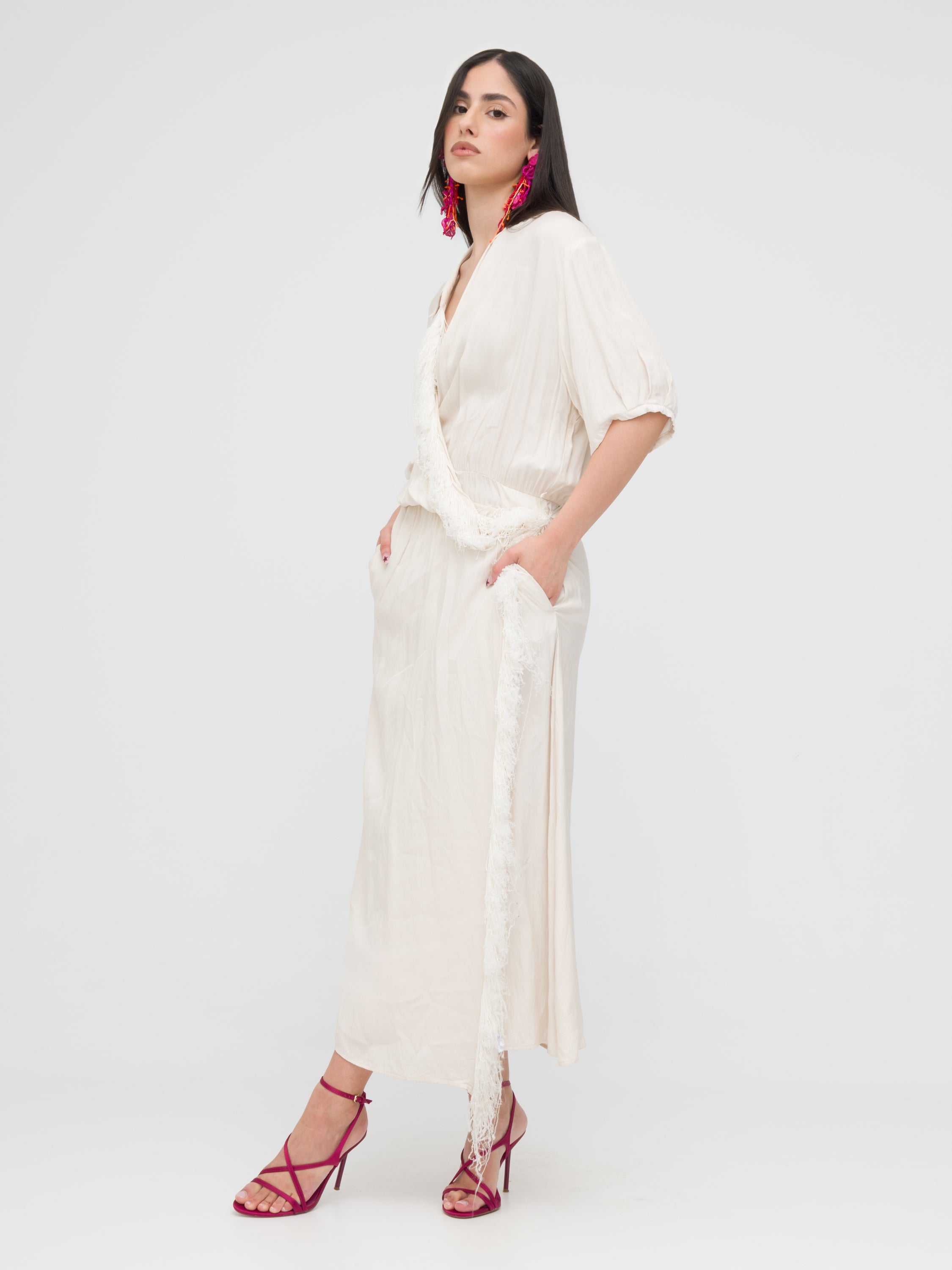 PINKO - maxi dress chiusura kimono