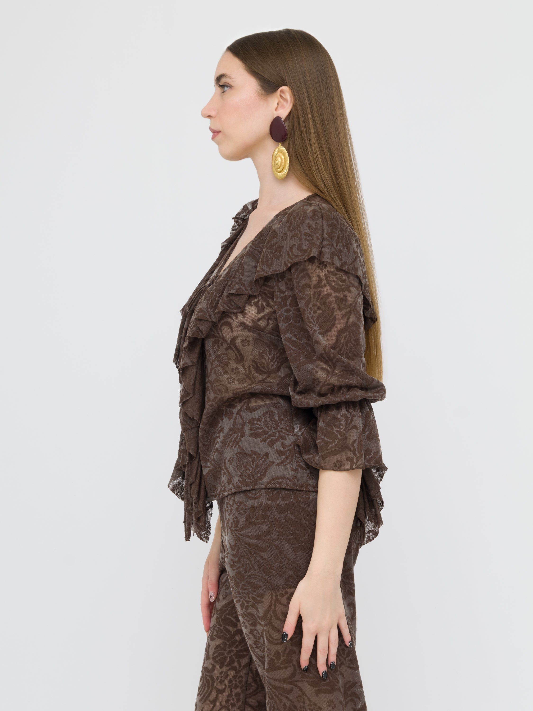 DIXIE - camicia in pizzo brown