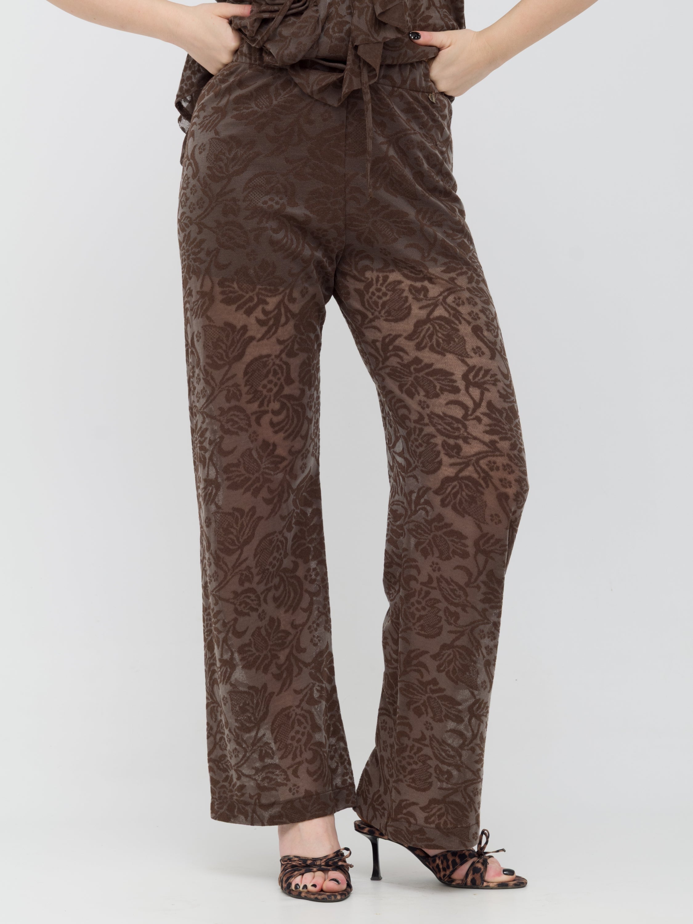 DIXIE- pantalone in pizzo wide leg brown