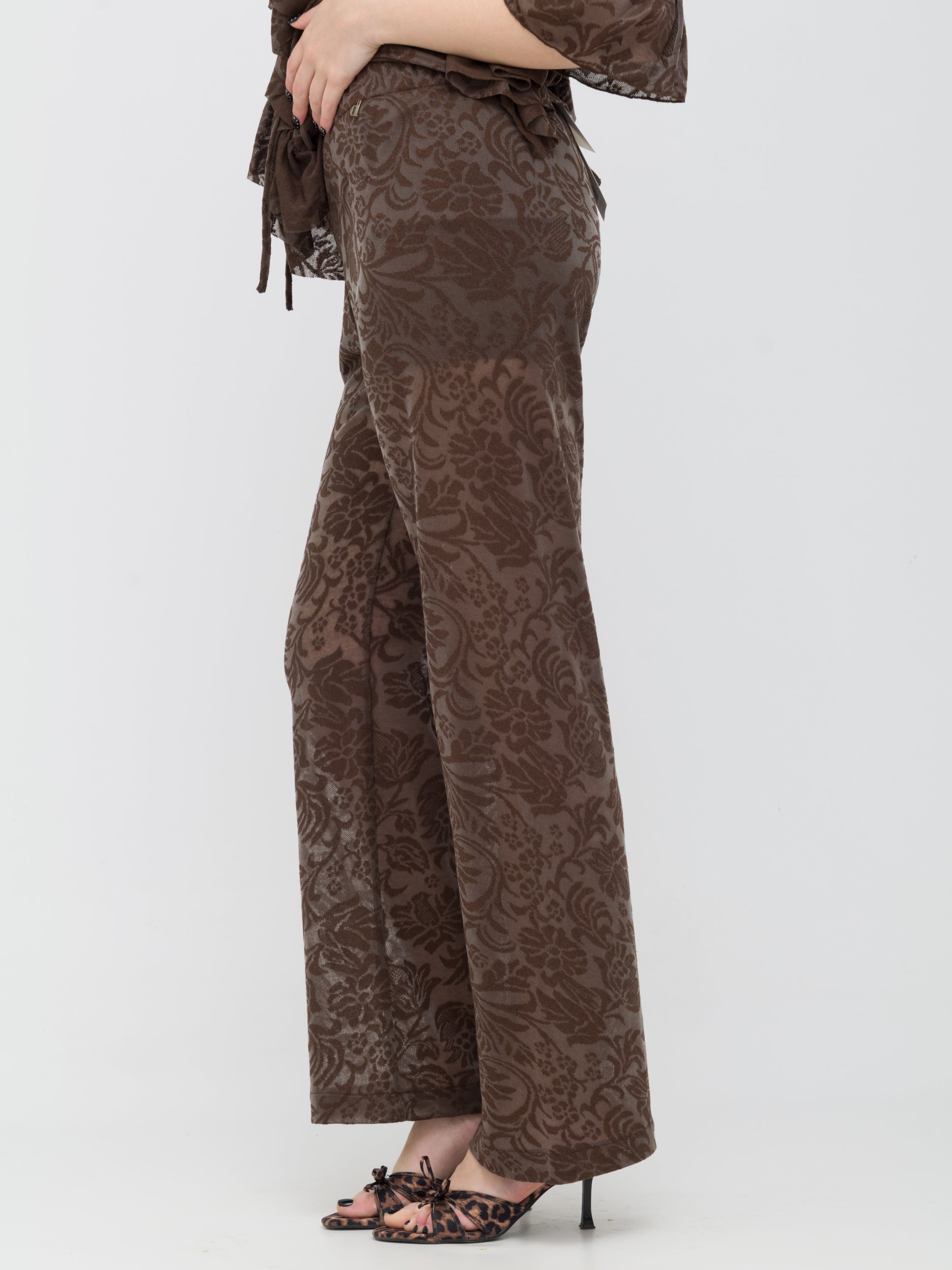 DIXIE- pantalone in pizzo wide leg brown