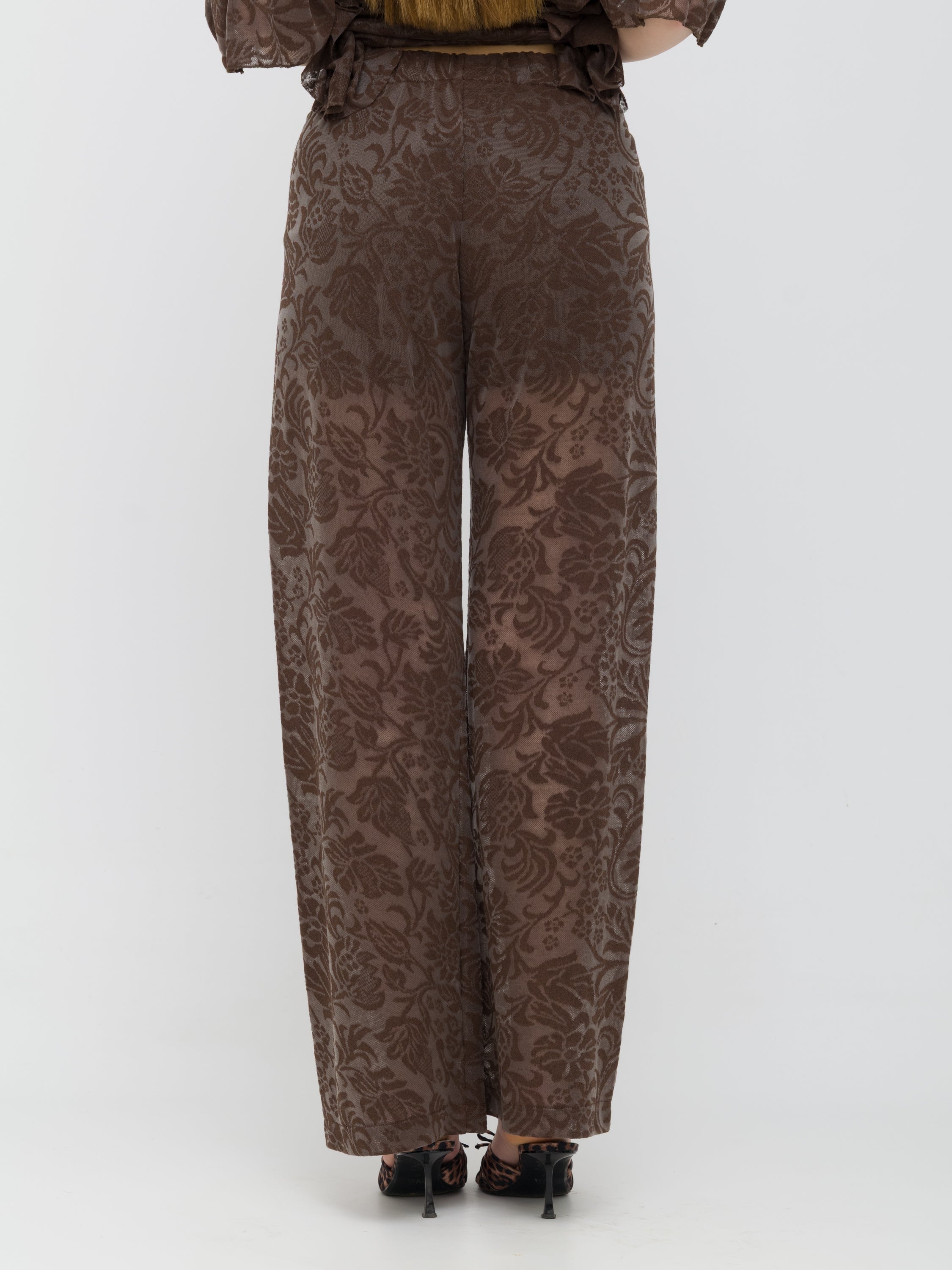 DIXIE- pantalone in pizzo wide leg brown