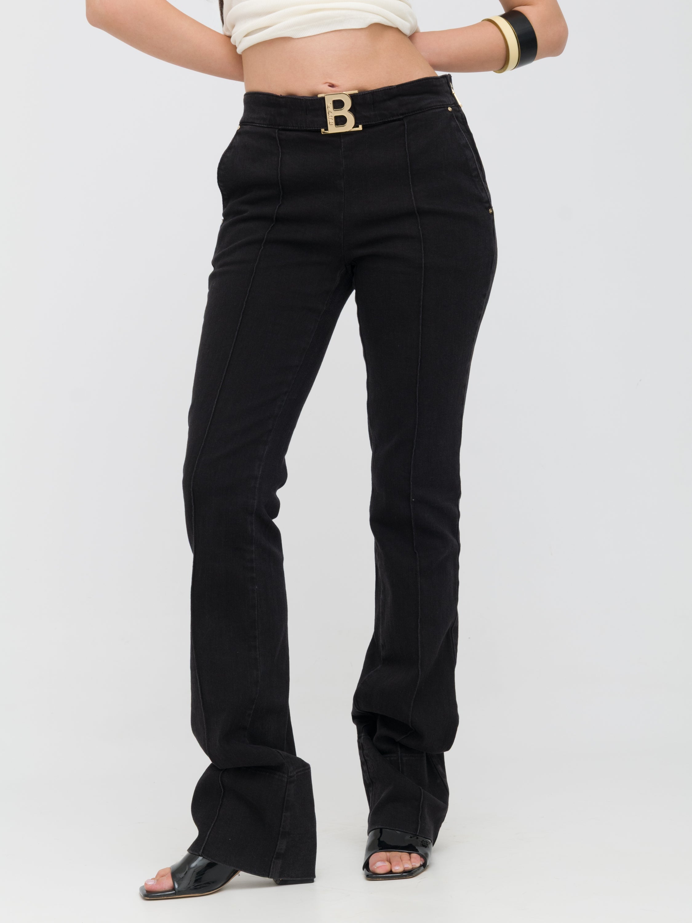 BLUGIRL - pantalone nero in denim a zampa