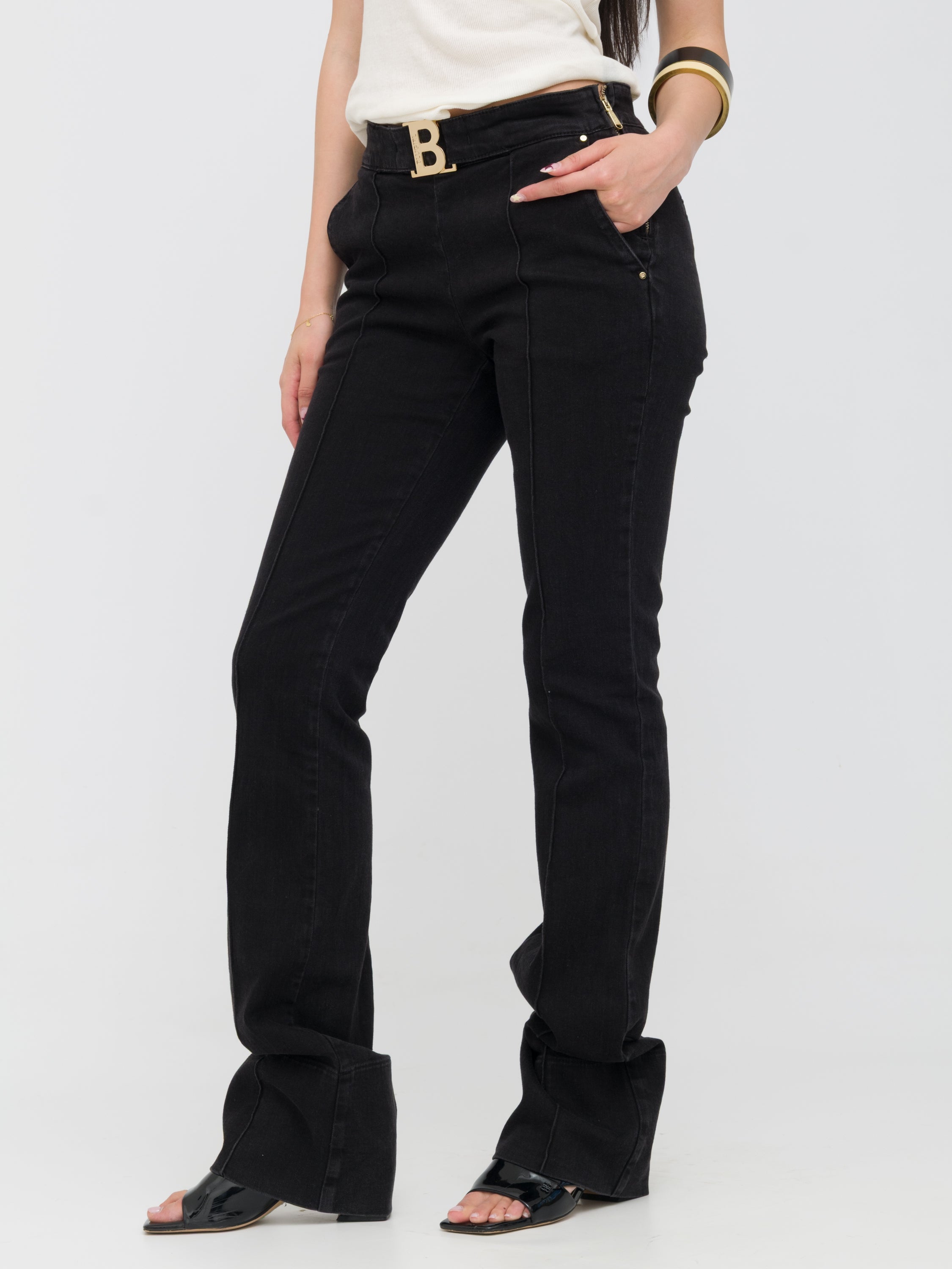 BLUGIRL - pantalone nero in denim a zampa