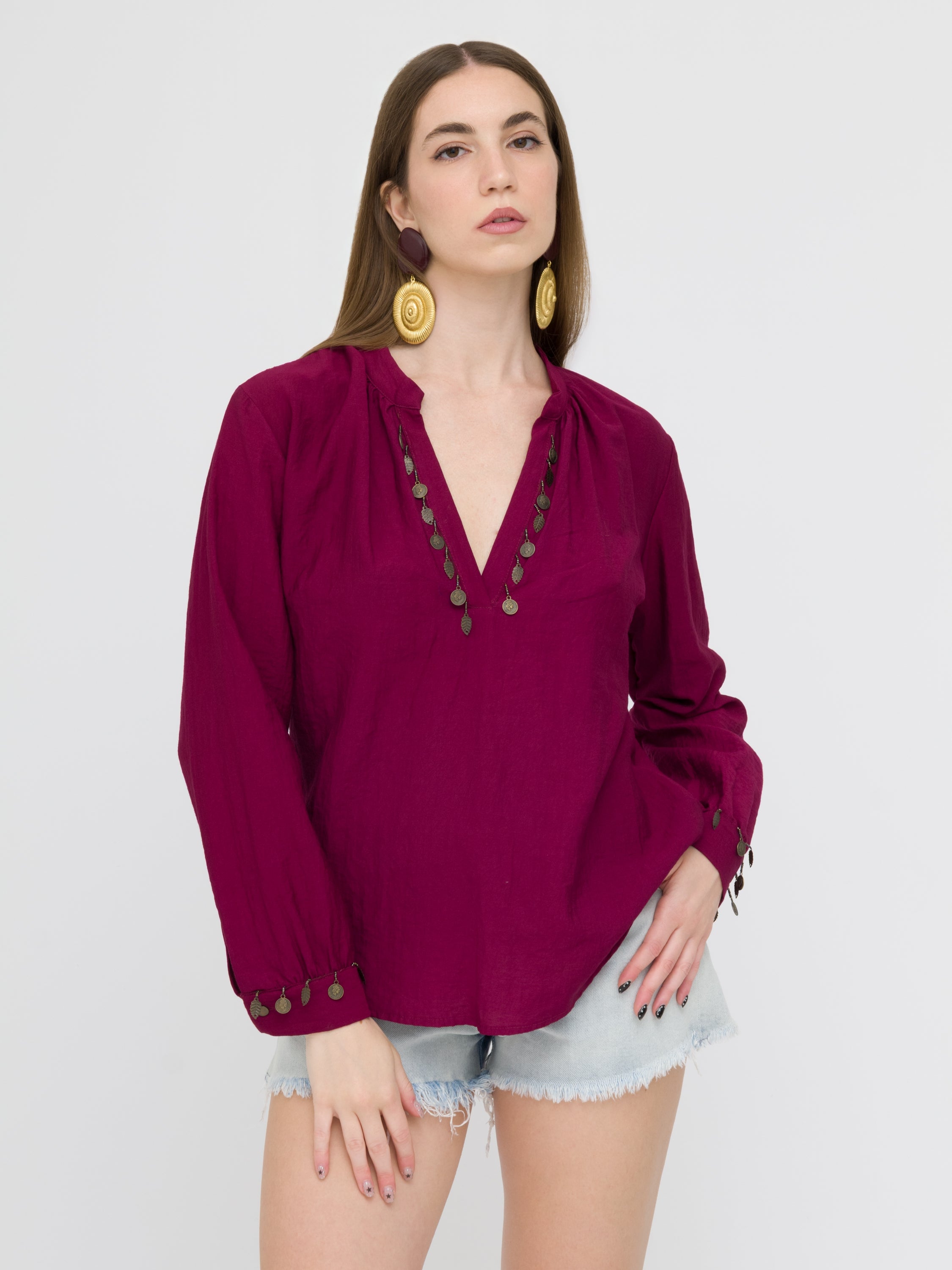 DIXIE - blusa burgundi dettagli bijoux