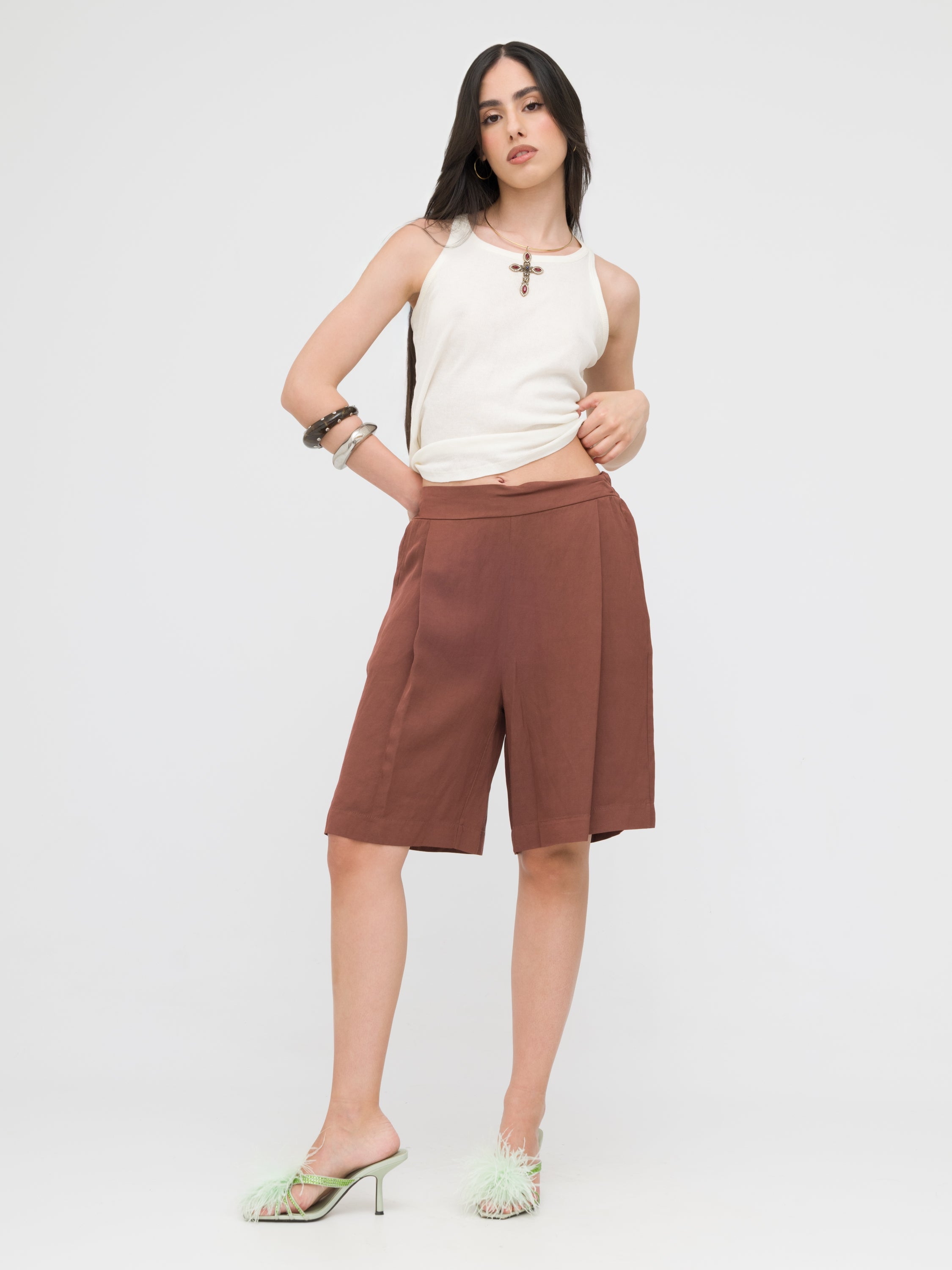 DIXIE - Bermuda di lino brown