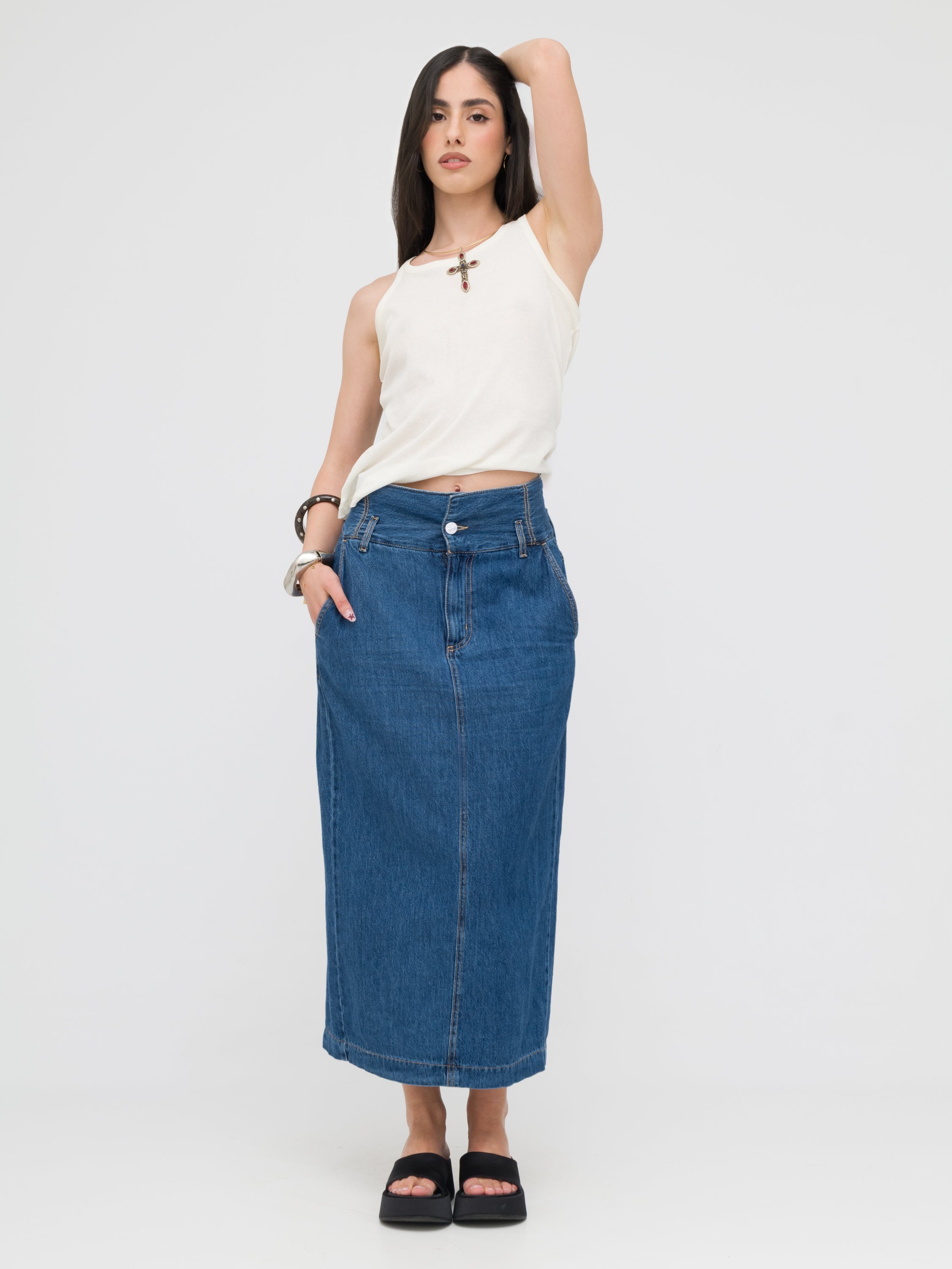EMMA & GAIA - midi skirt in denim blu.