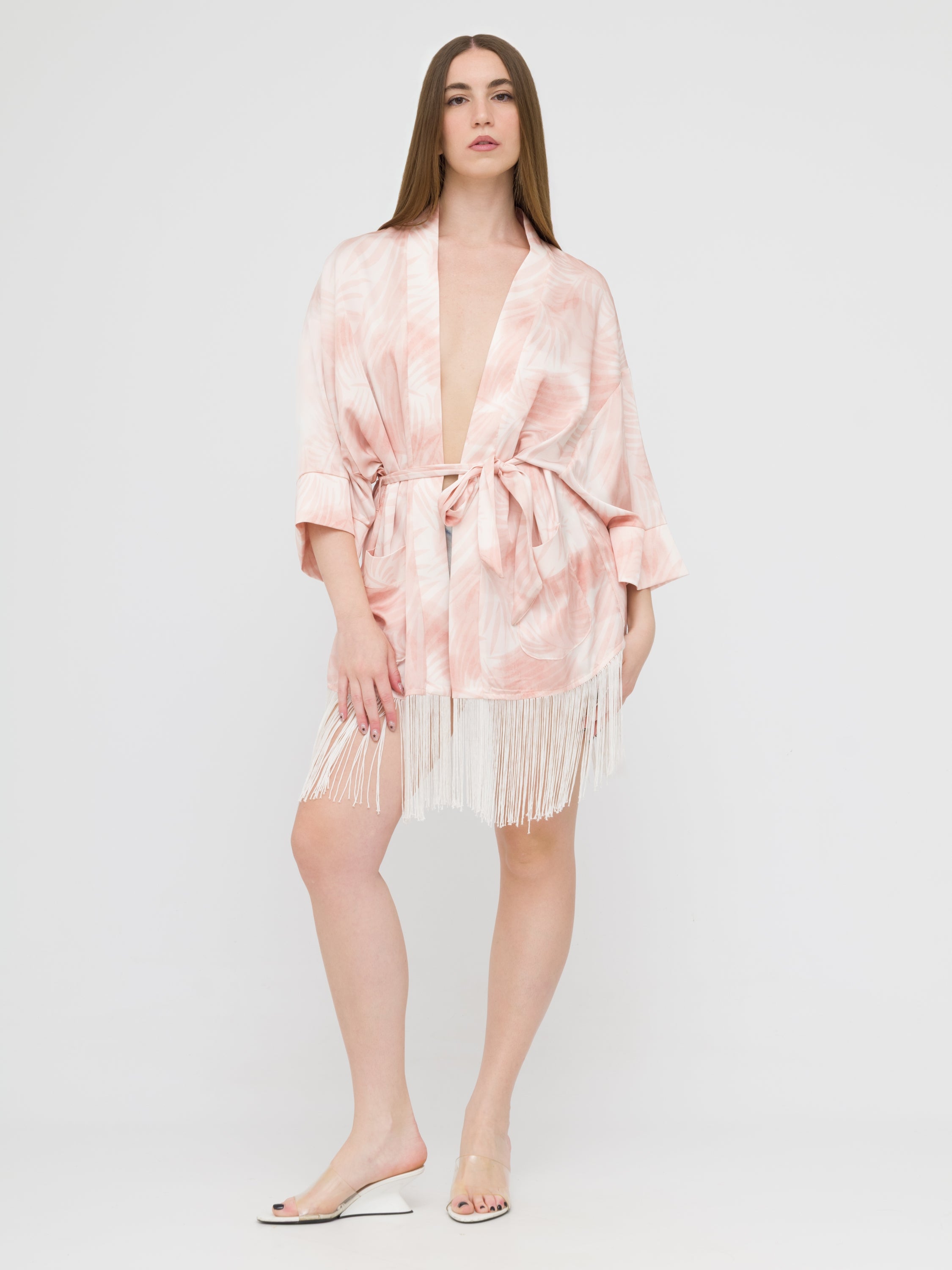 CELYE - kimono con frange pink