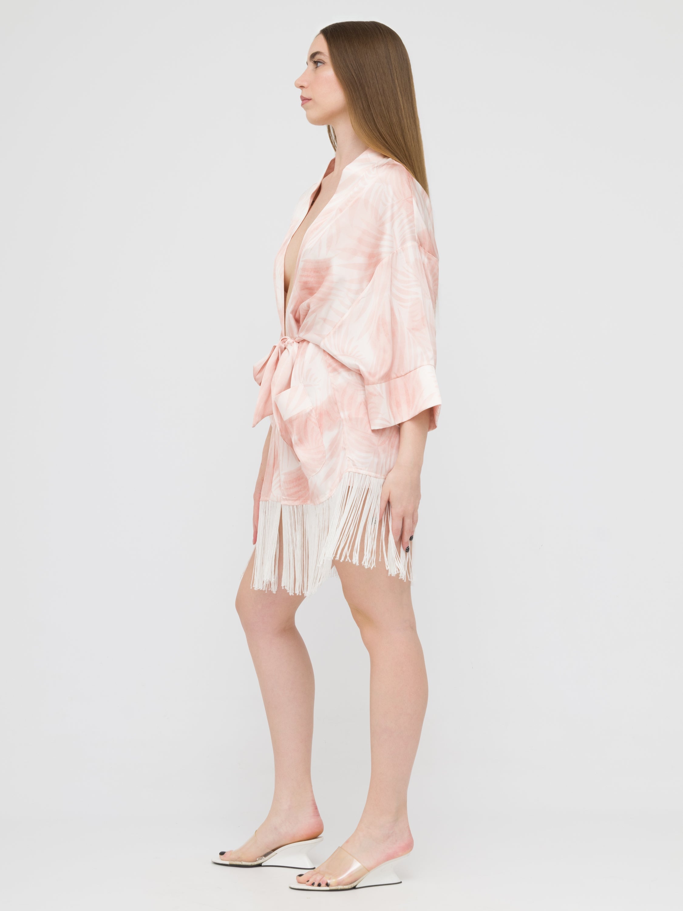 CELYE - kimono con frange pink