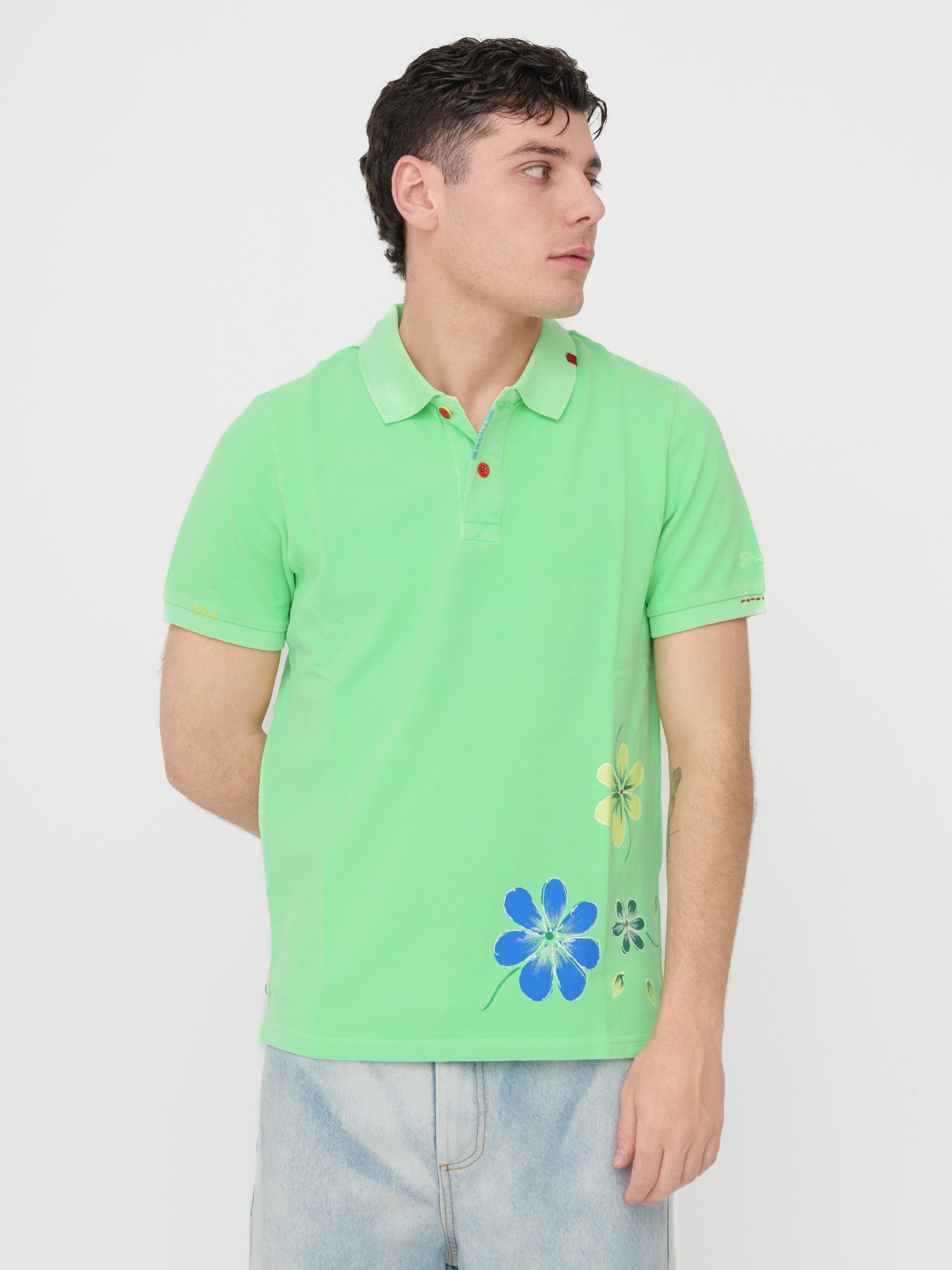 SHOCKLY - t-shirt polo verde stampa flowers