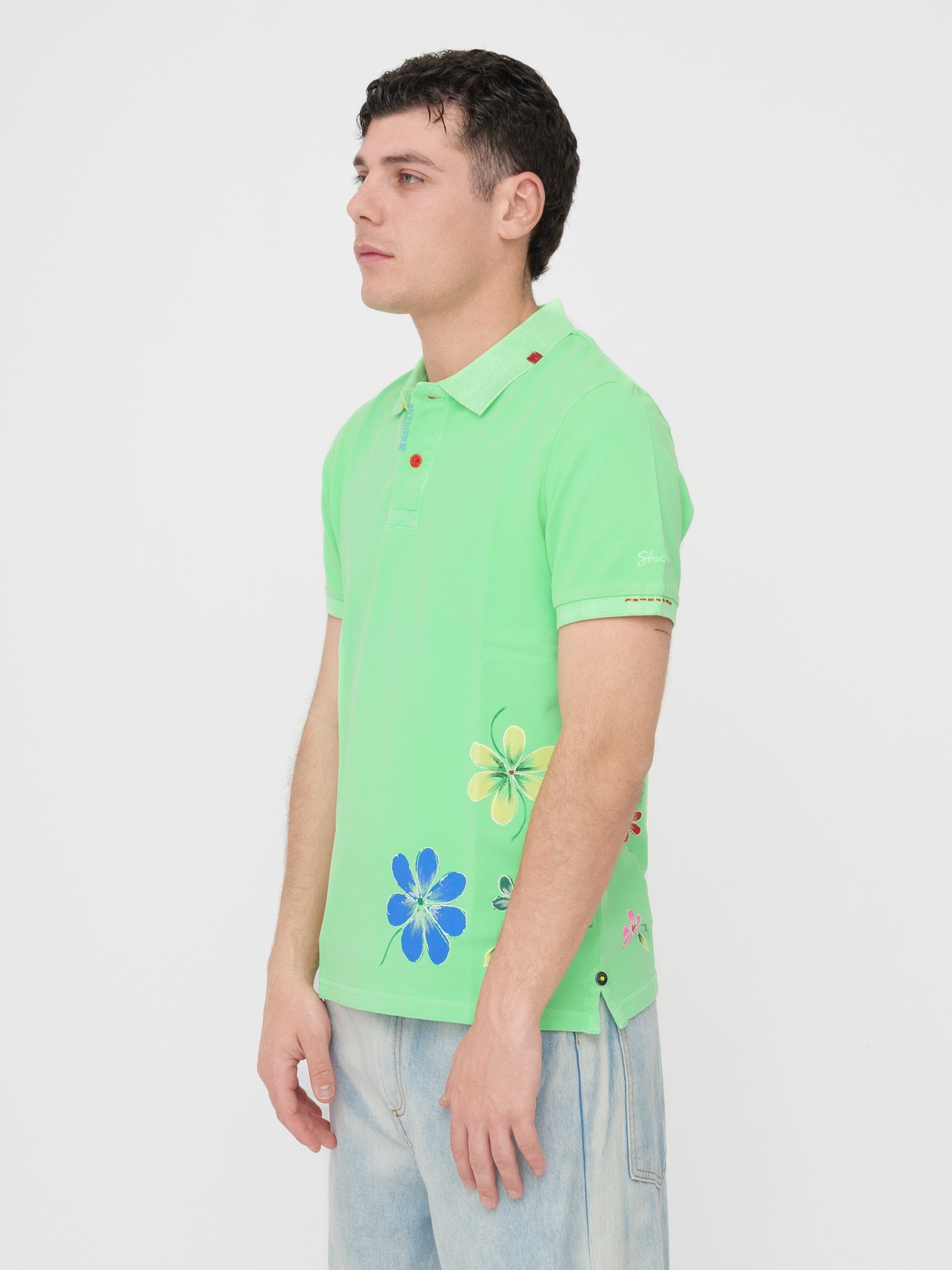 SHOCKLY - t-shirt polo verde stampa flowers