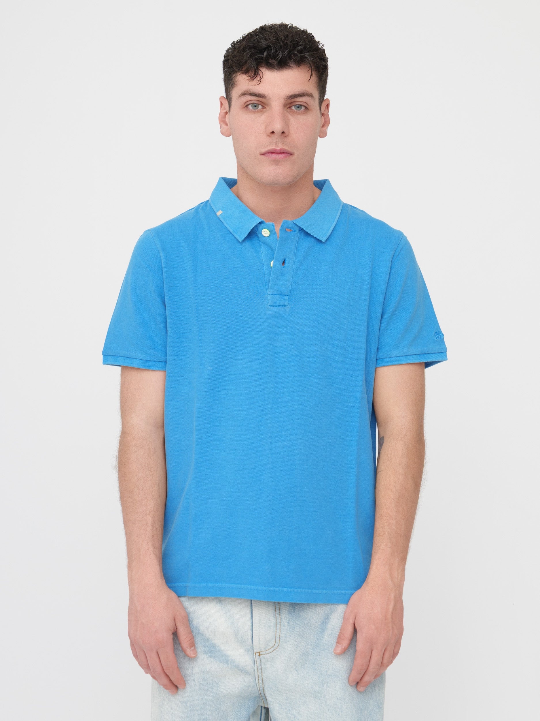 SHOCKLY - T- shirt polo azzurra stampa sul retro