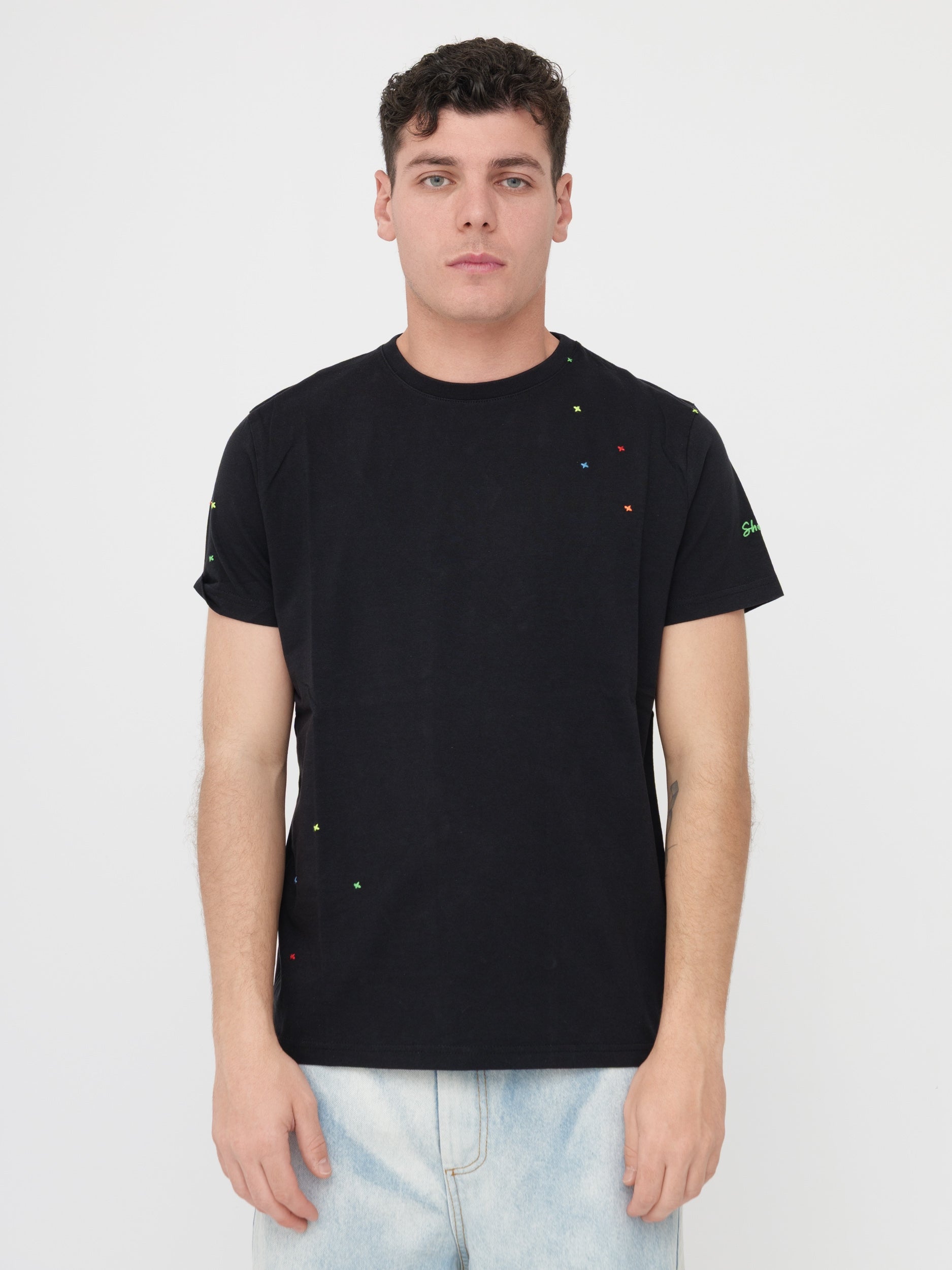 SHOCKLY - T- shirt nera dettagli cuciture