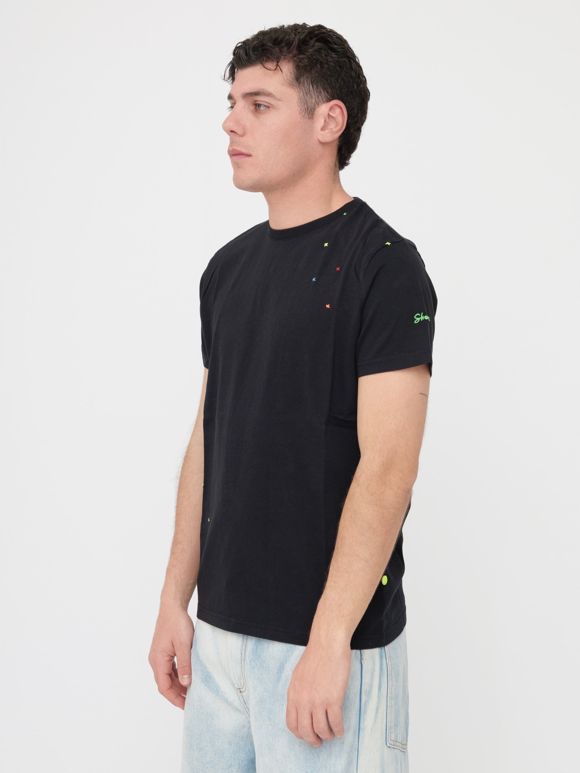 SHOCKLY - T- shirt nera dettagli cuciture