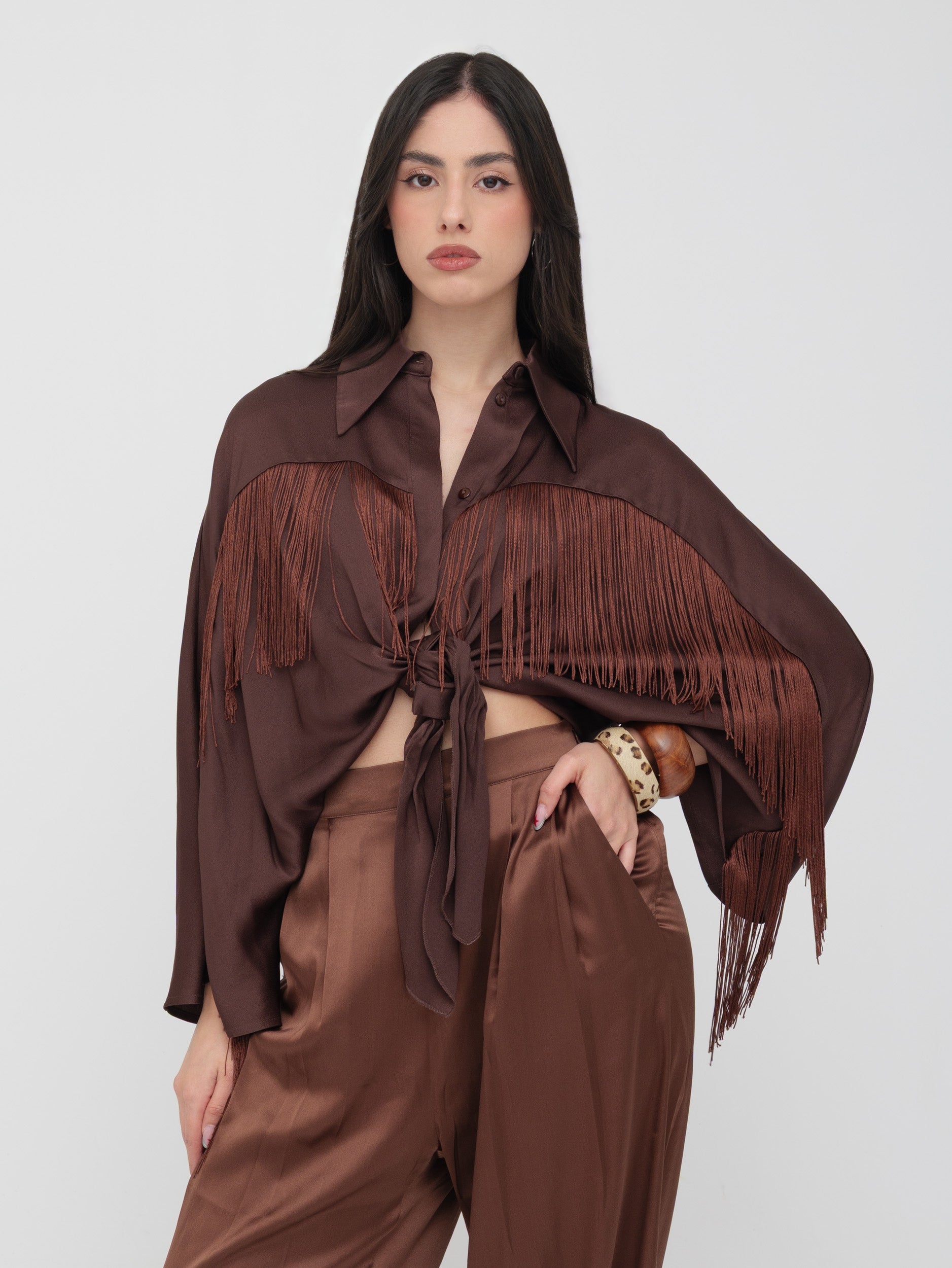 EMMA & GAIA - camicia cropped moka