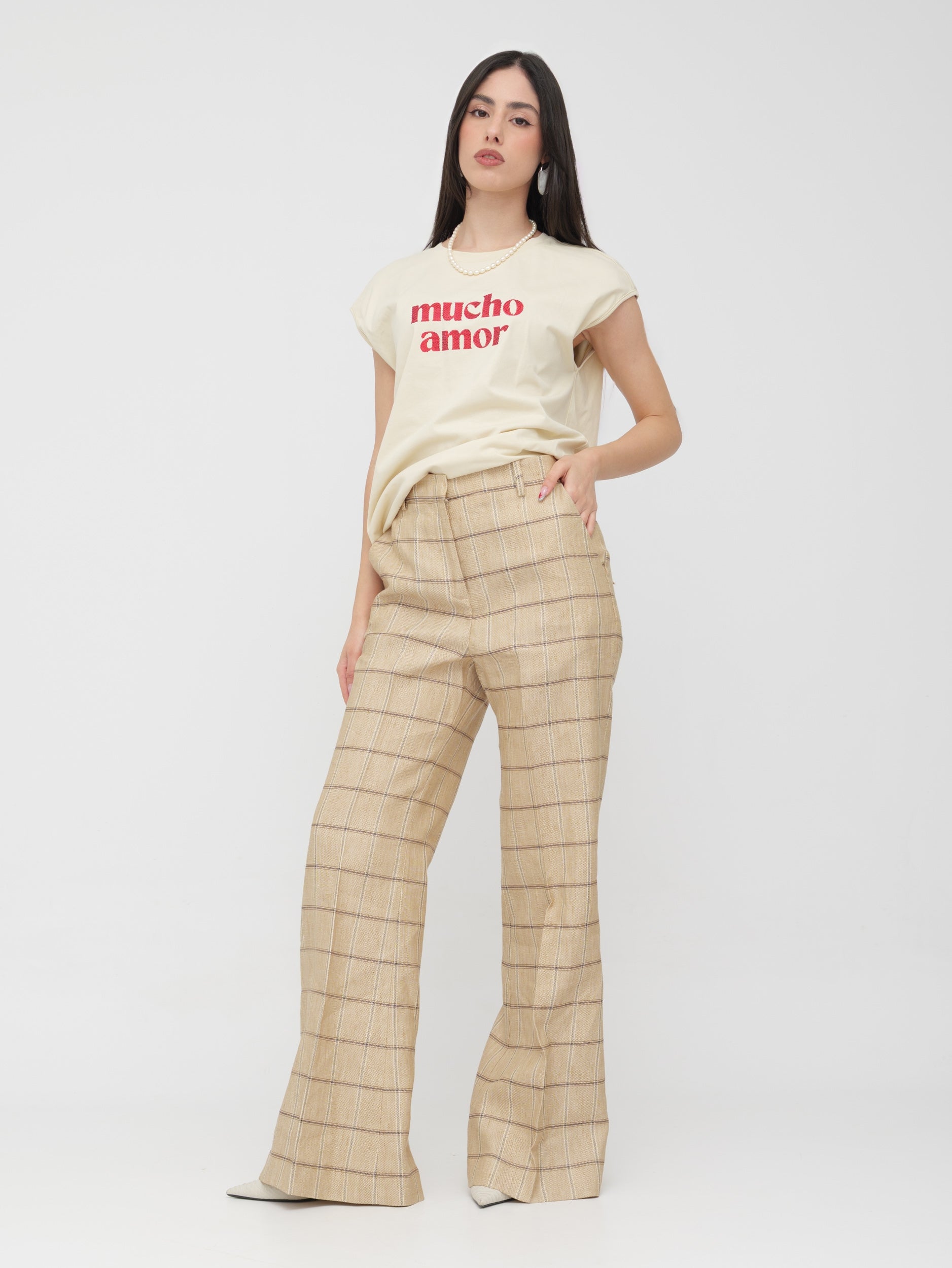 EMMA & GAIA - pantalone wide leg sand check