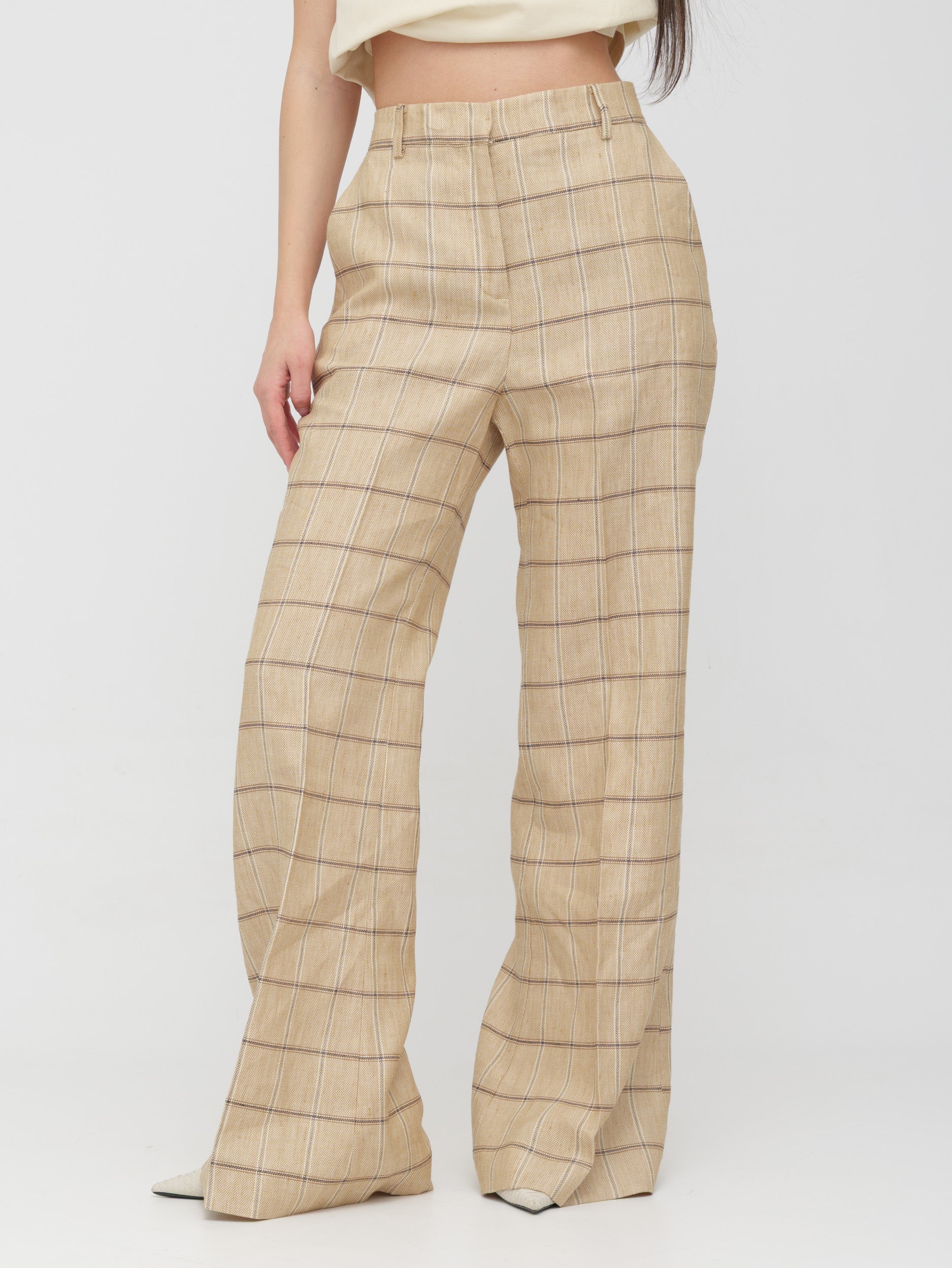 EMMA & GAIA - pantalone wide leg sand check