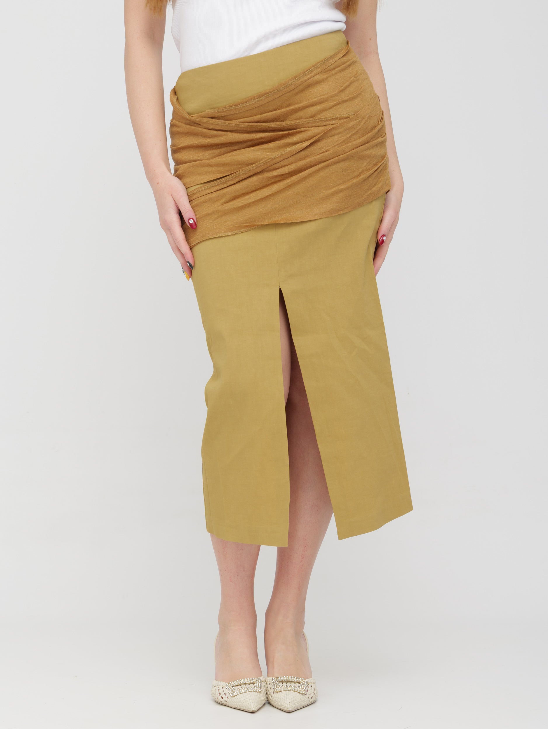 PINKO - gonna midi senape con spacco