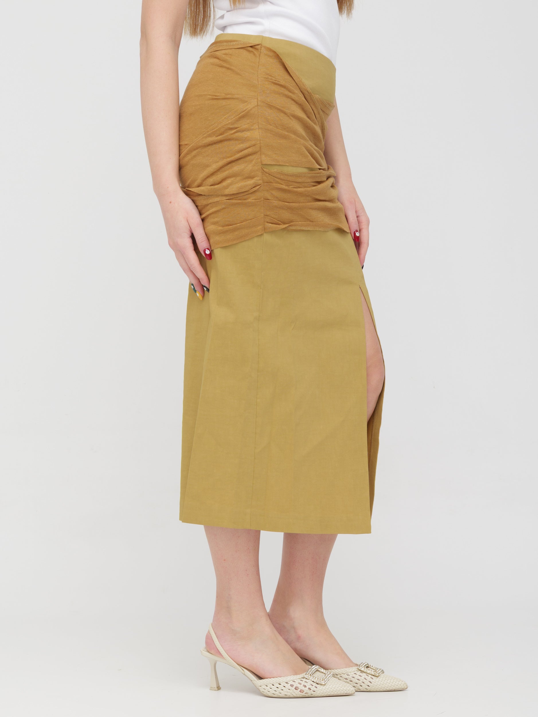 PINKO - gonna midi senape con spacco