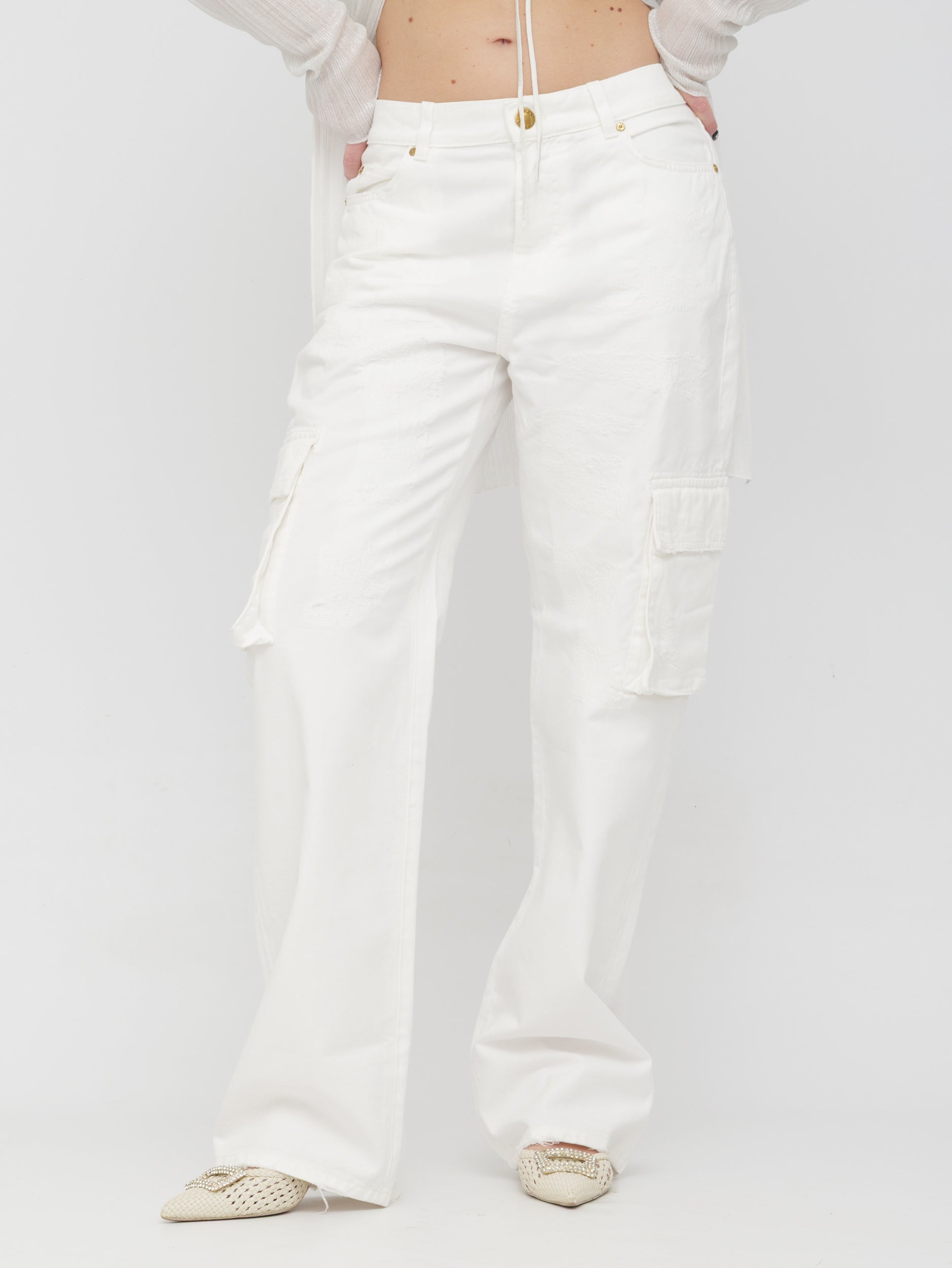 PINKO - pantalone cargo bianco