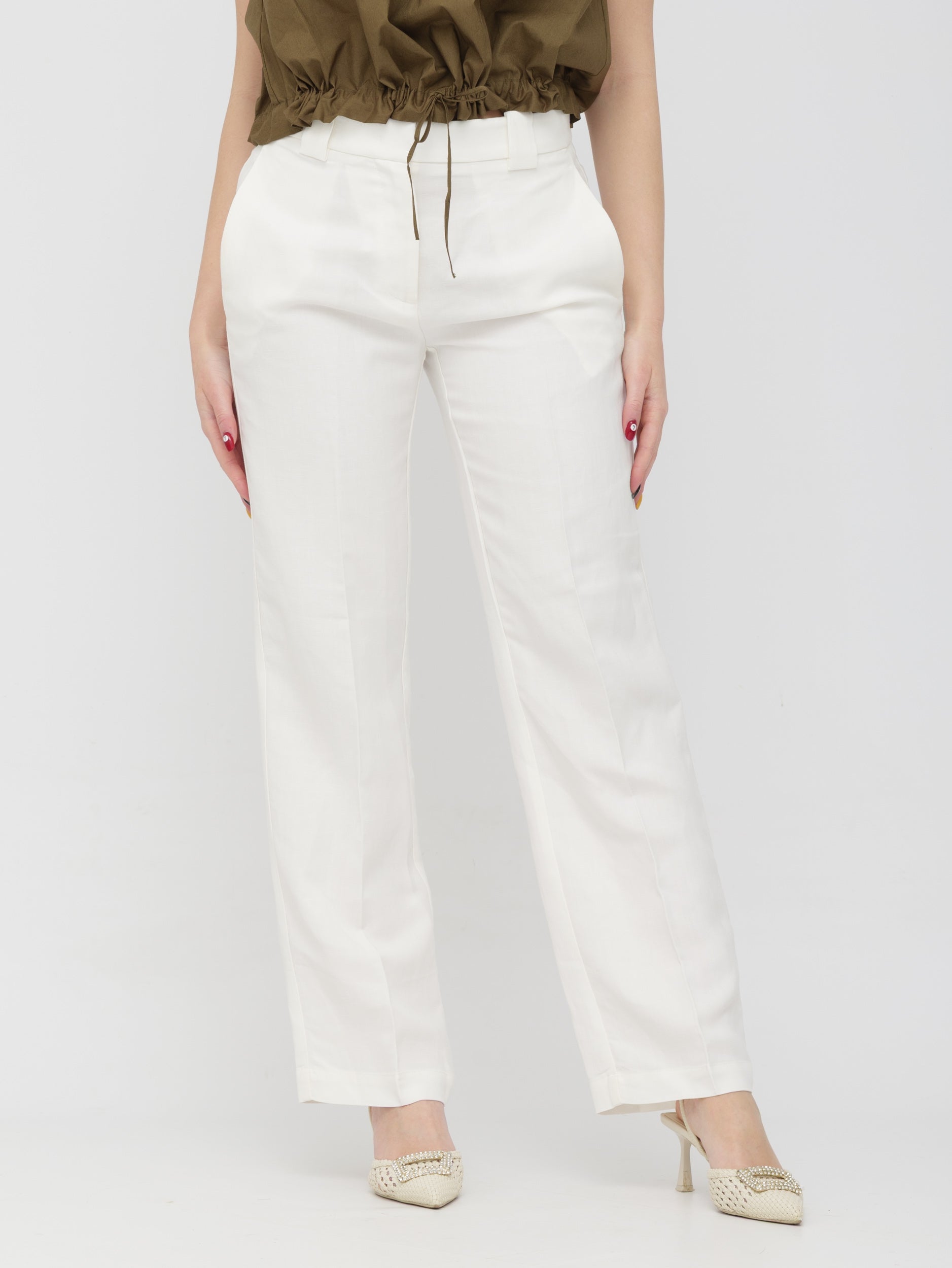 PINKO - pantalone in lino bianco
