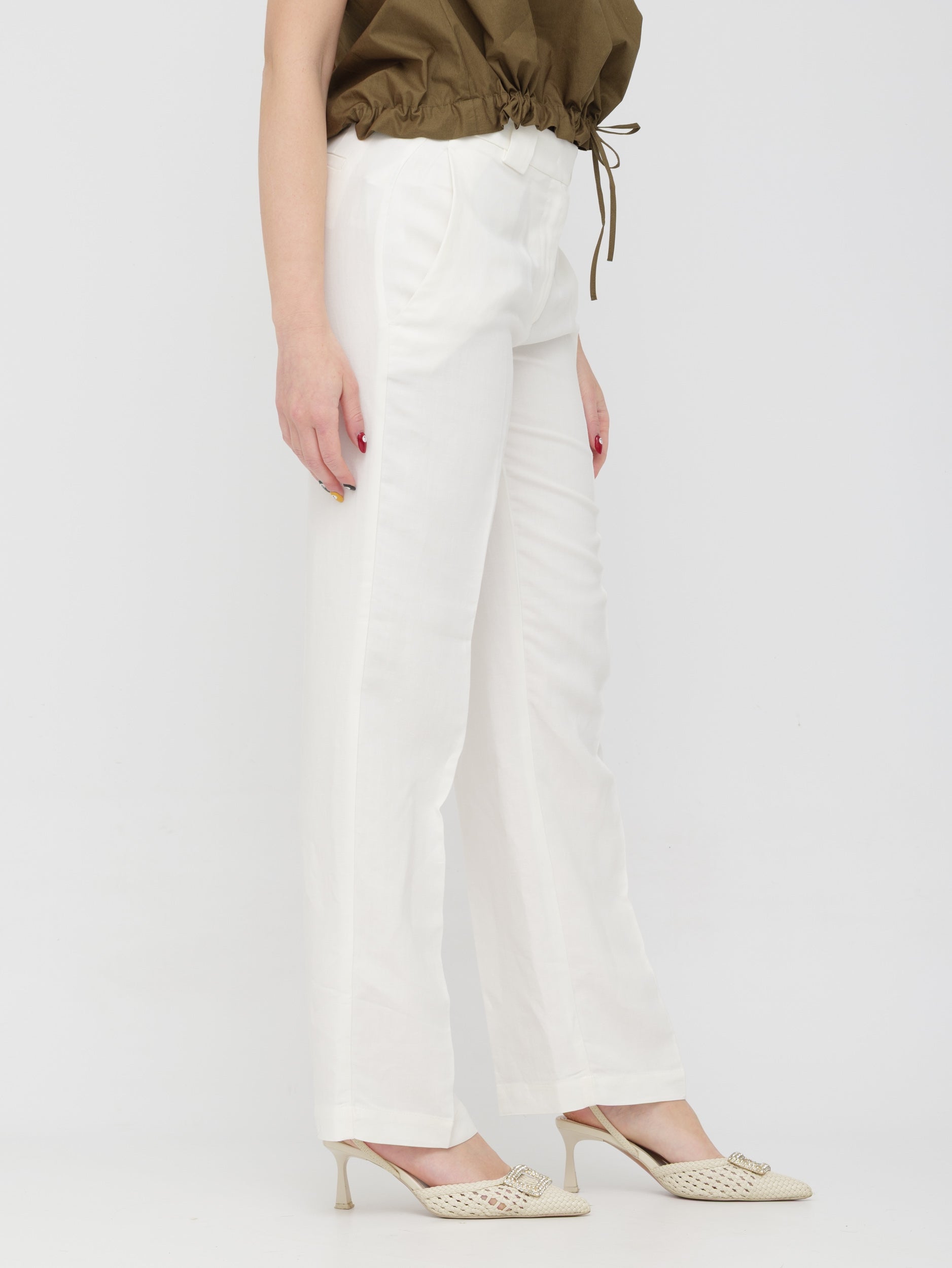 PINKO - pantalone in lino bianco