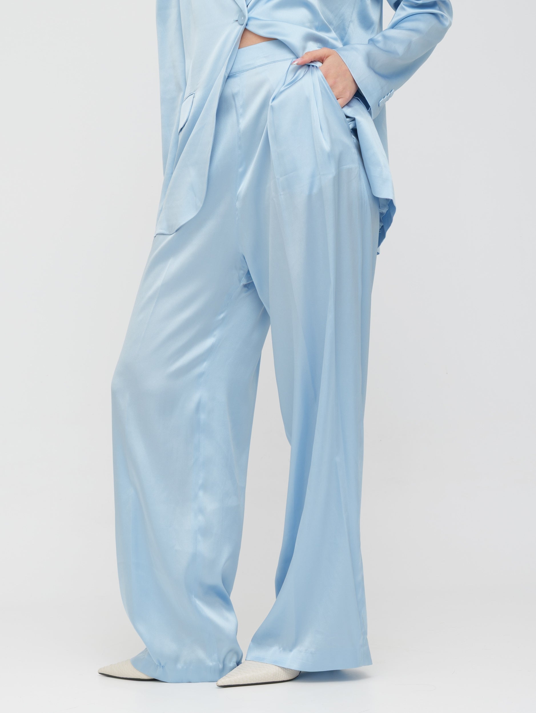 EMMA & GAIA - pantalone wide leg azzurro