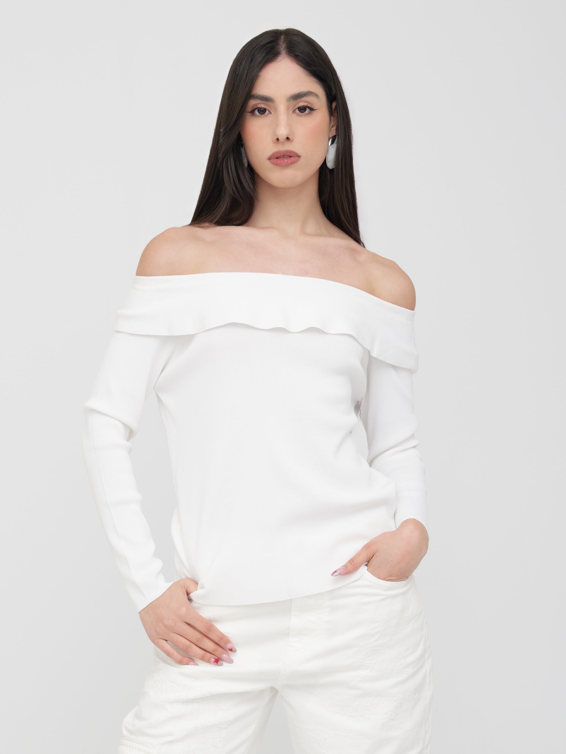 EMMA & GAIA - pullover bianco scollo a barca