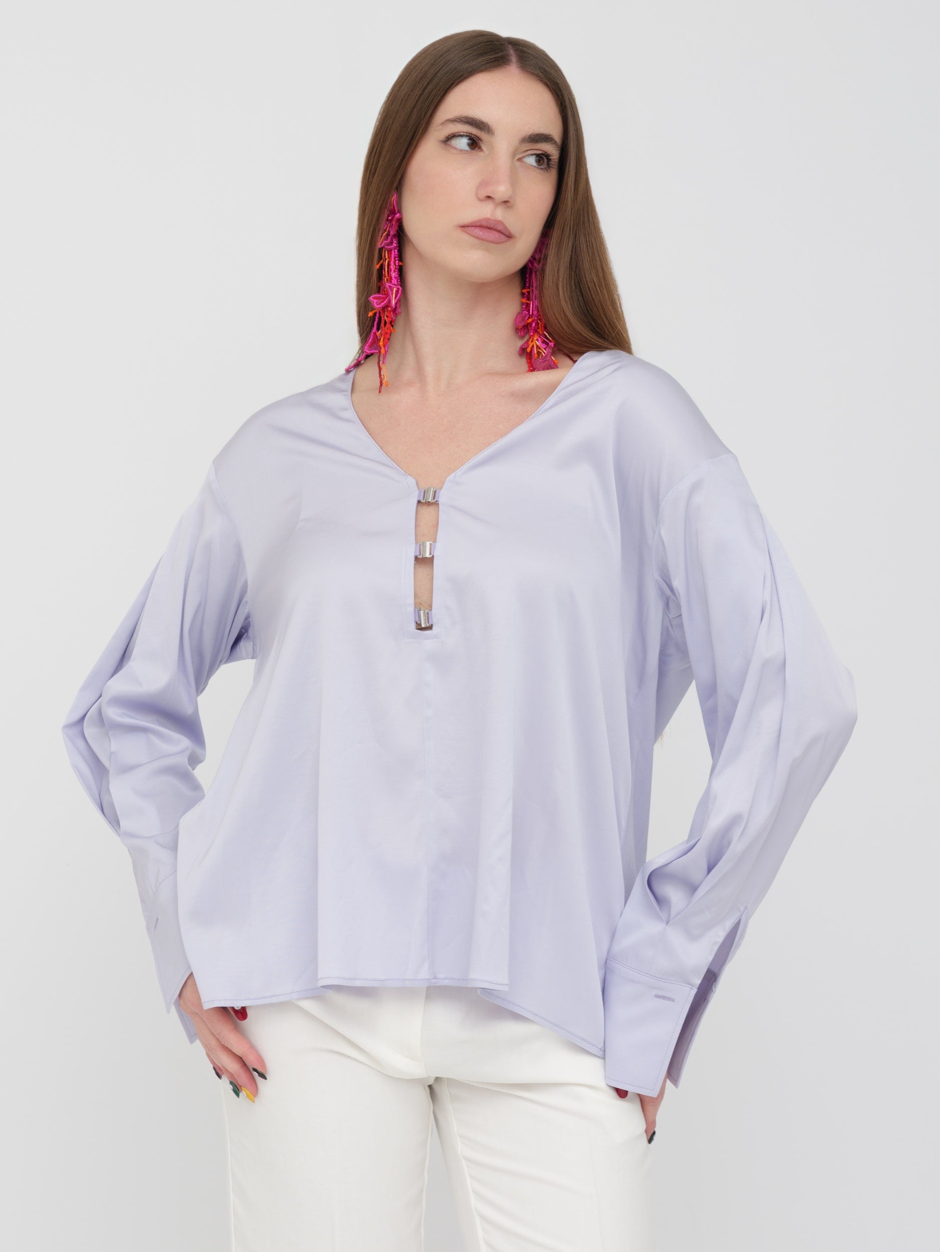PINKO - blusa lilla dettaglio scollatura