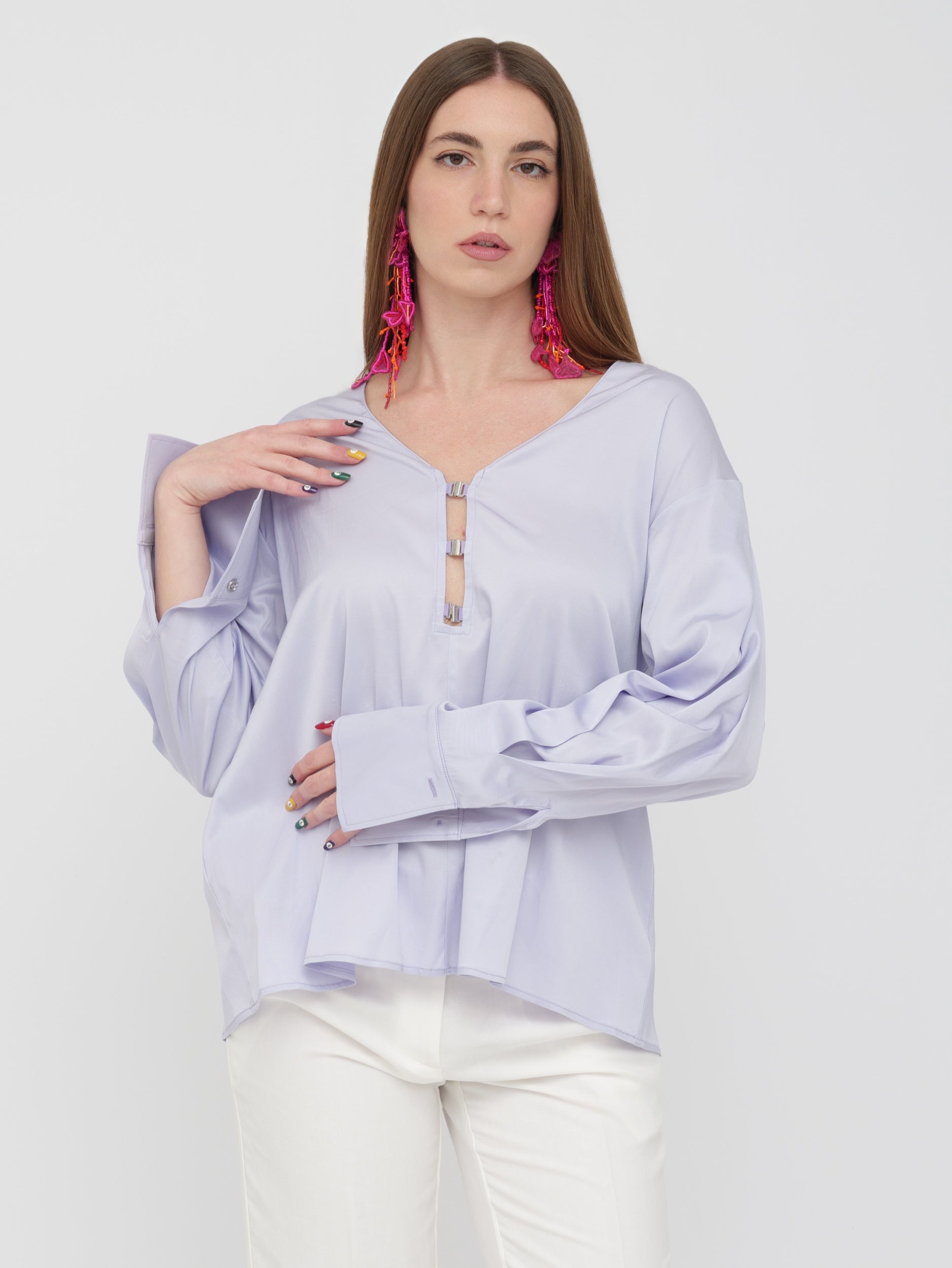 PINKO - blusa lilla dettaglio scollatura