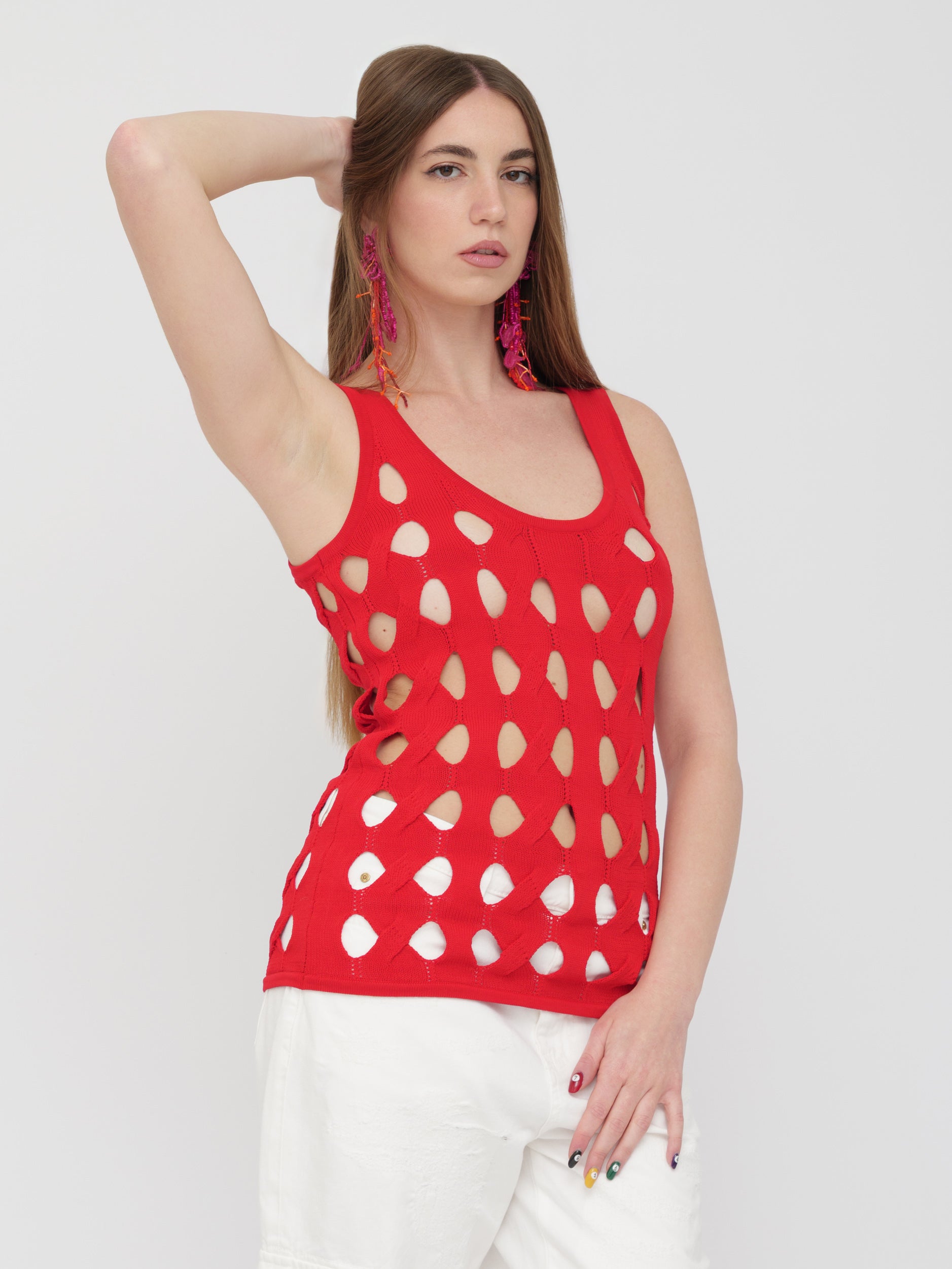PINKO - top rosso traforato